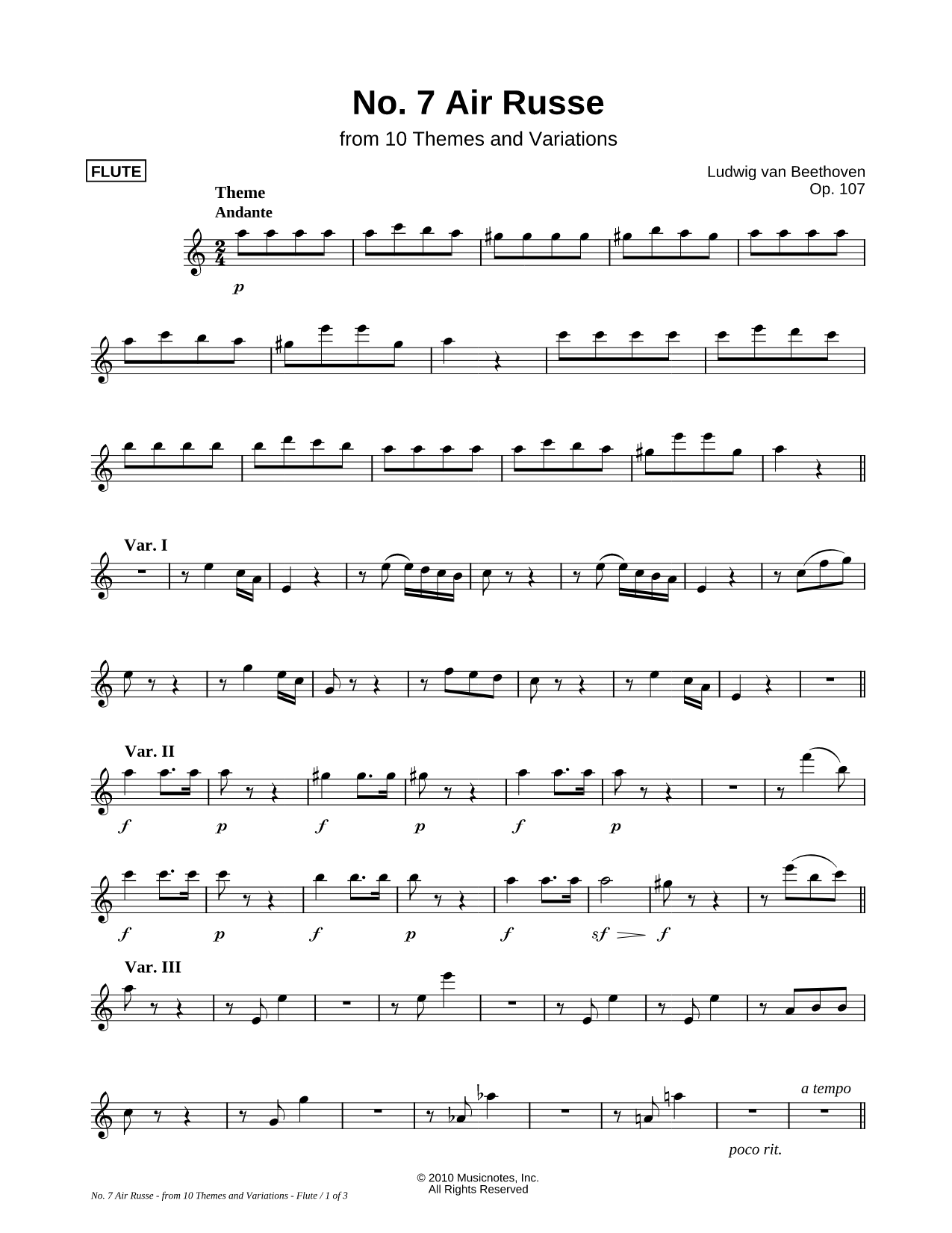 Air Russe, Op. 107, No. 7 - C Instrument (Flute)