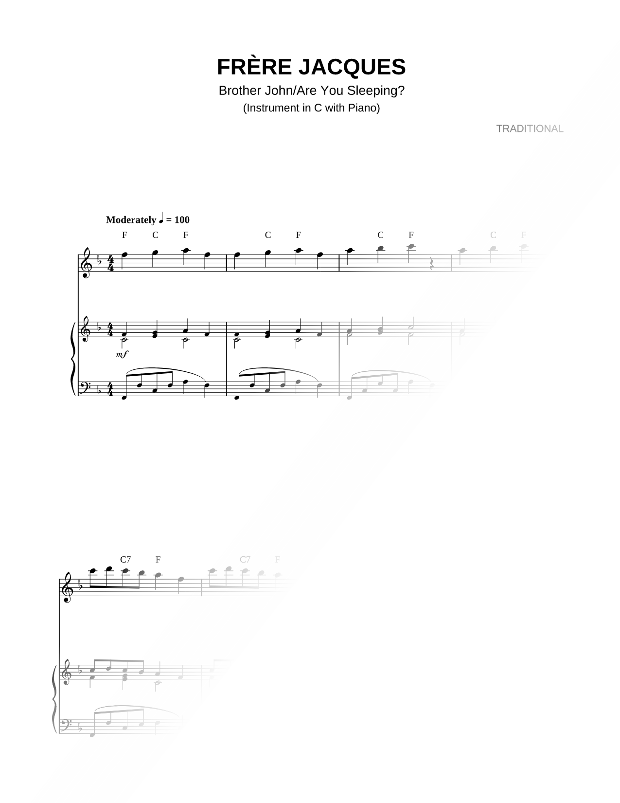 Frère Jacques - Piano Accompaniment