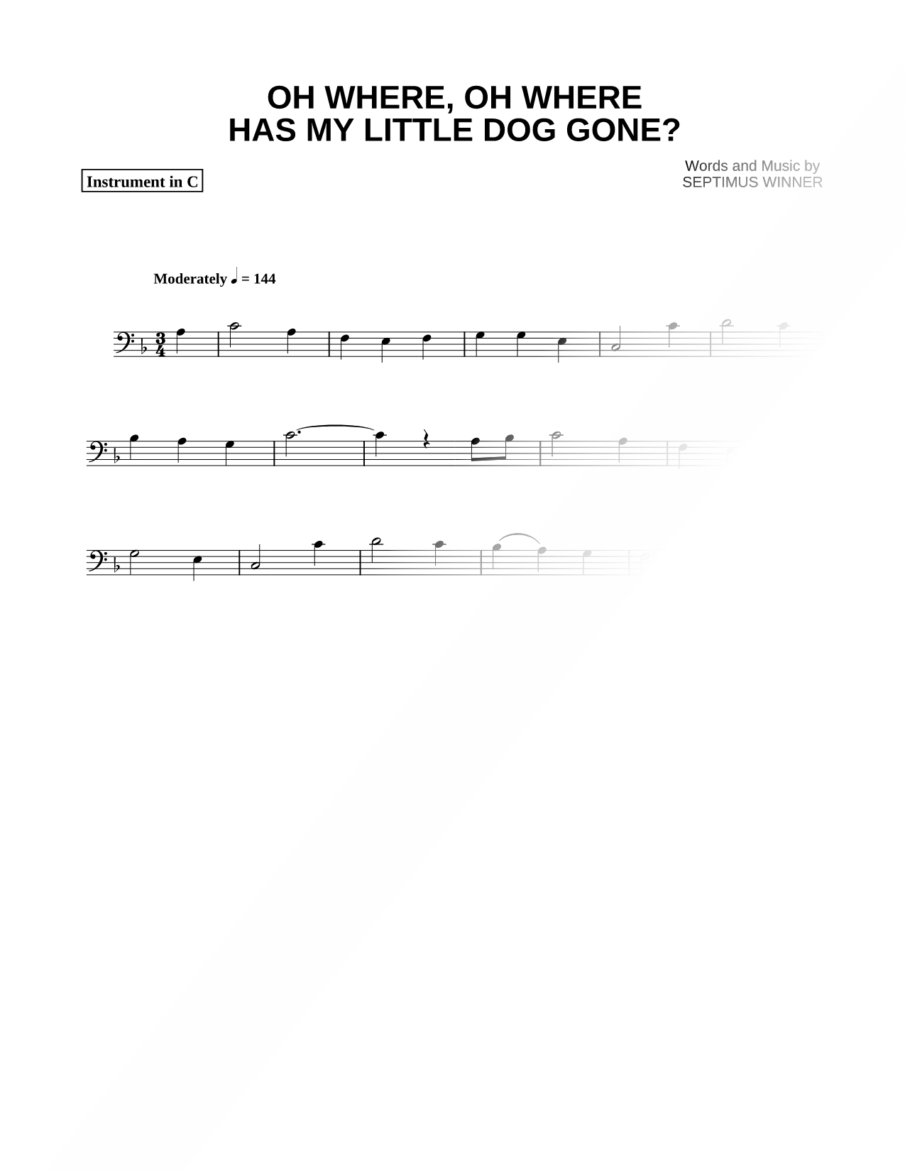 Oh Where, Oh Where Has My Little Dog Gone? - Bass Clef Instrument
