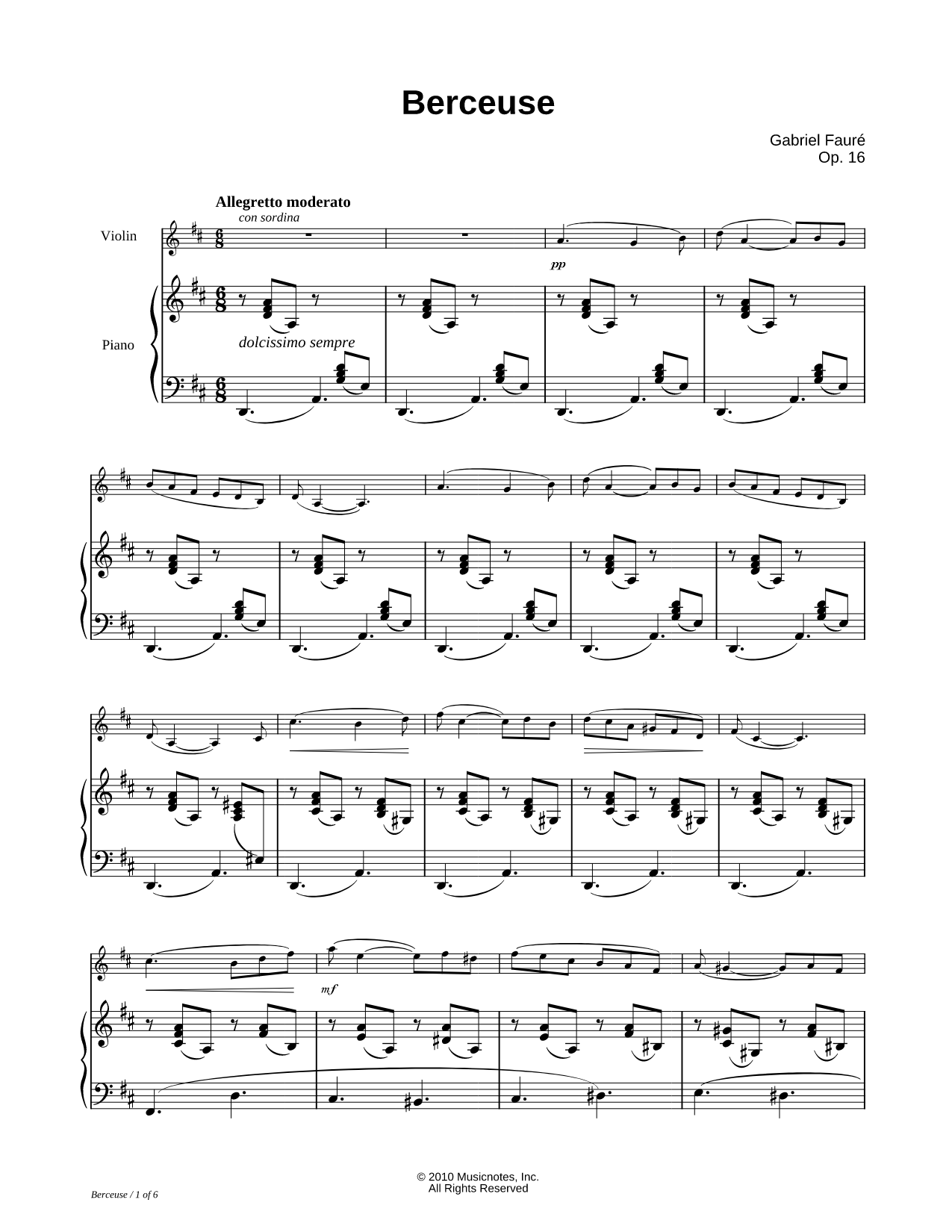 Berceuse - Piano Accompaniment
