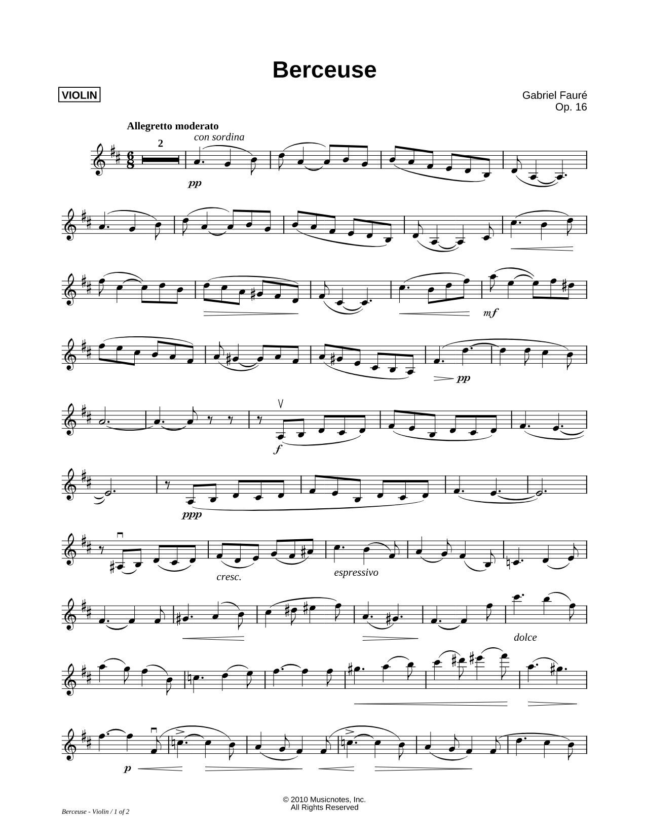Berceuse - Violin