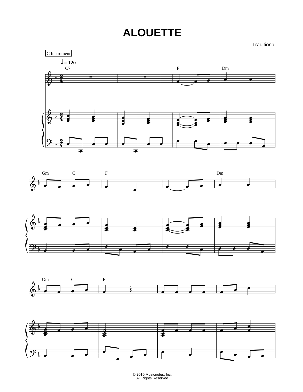 Alouette - Piano Accompaniment