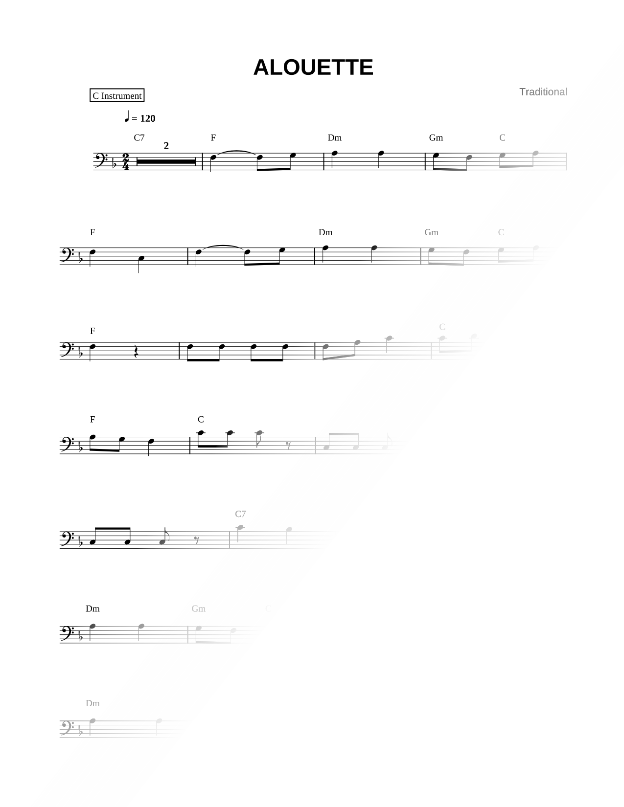 Alouette - Bass Clef Instrument