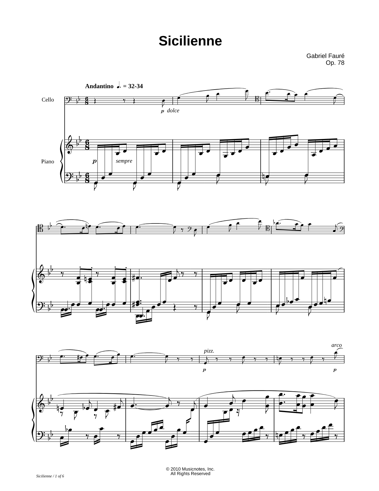 Sicilienne, Op. 78 - Piano Accompaniment