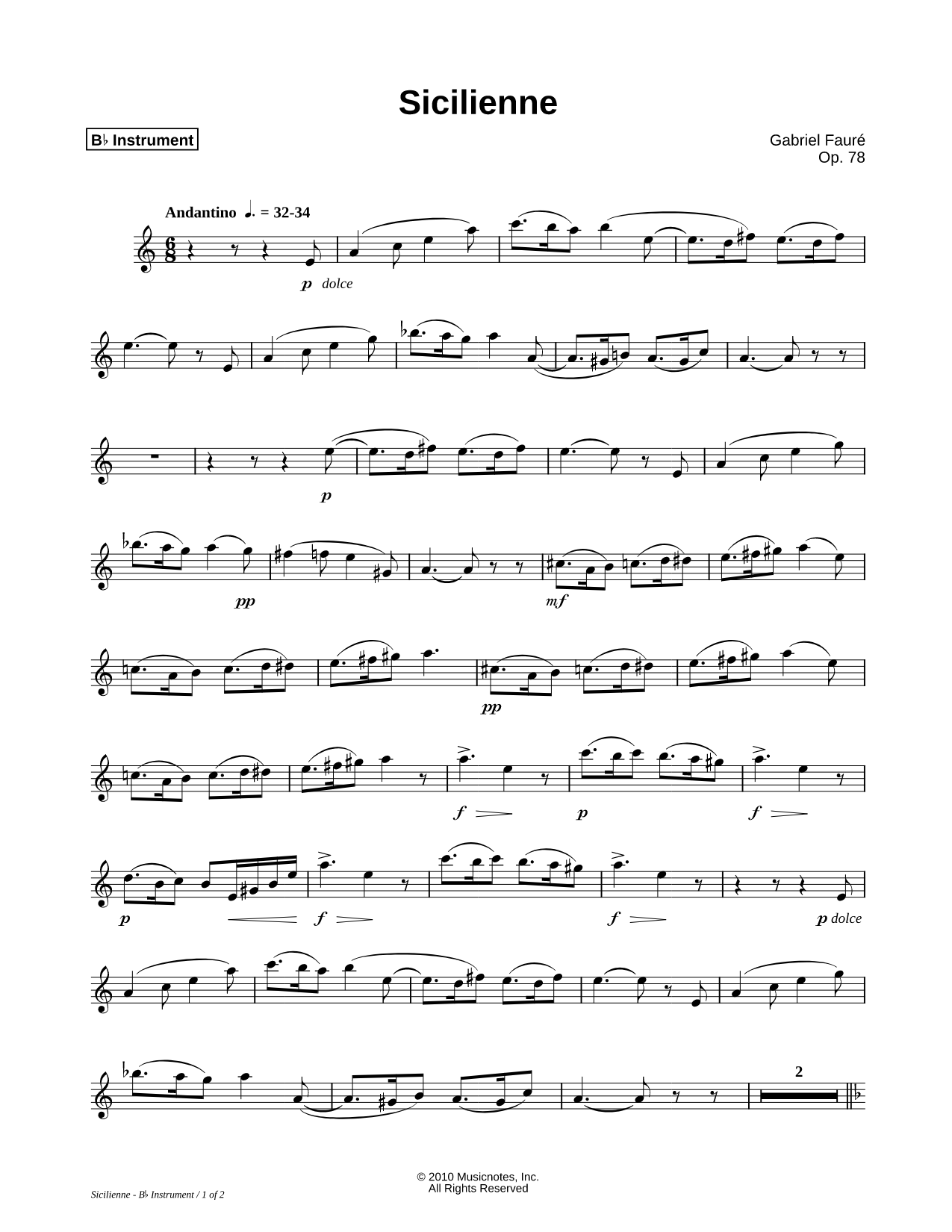 Sicilienne, Op. 78 - Bb Instrument
