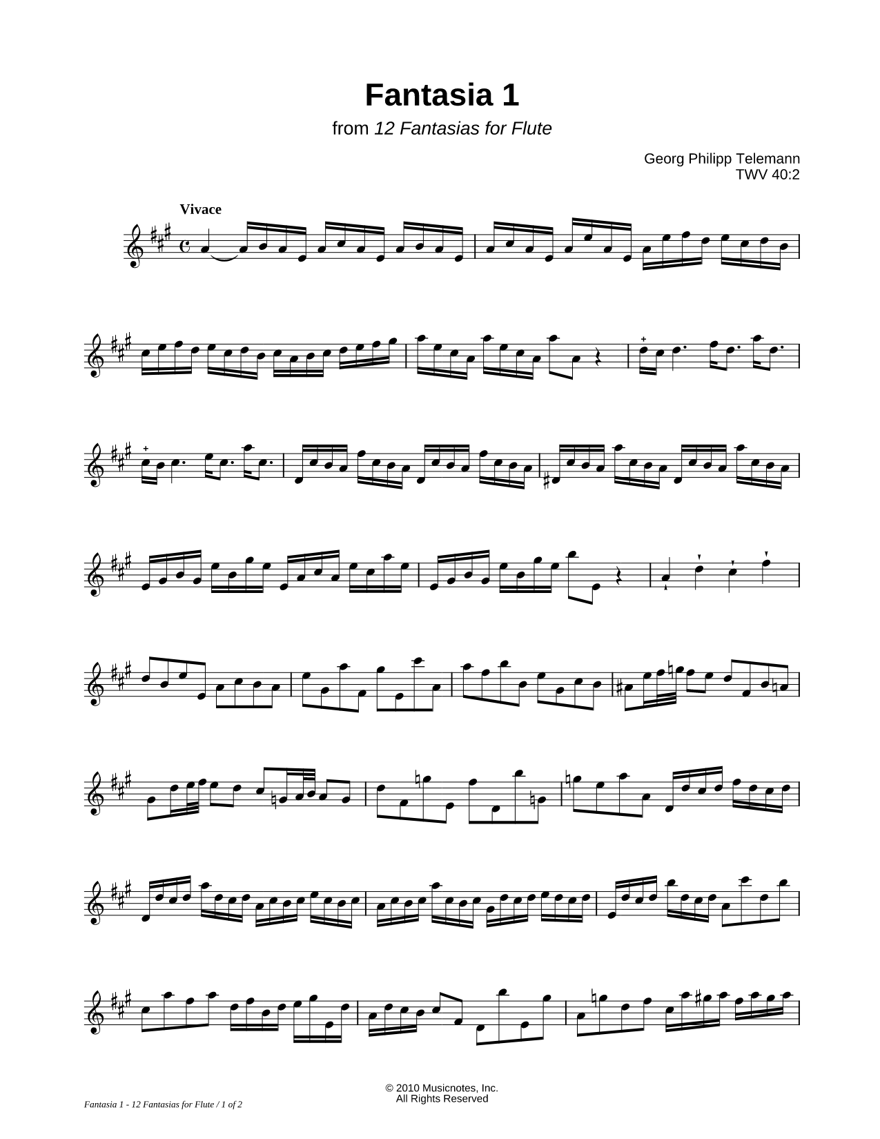 12 Fantasias for Flute: 1. Fantasia in A Major
