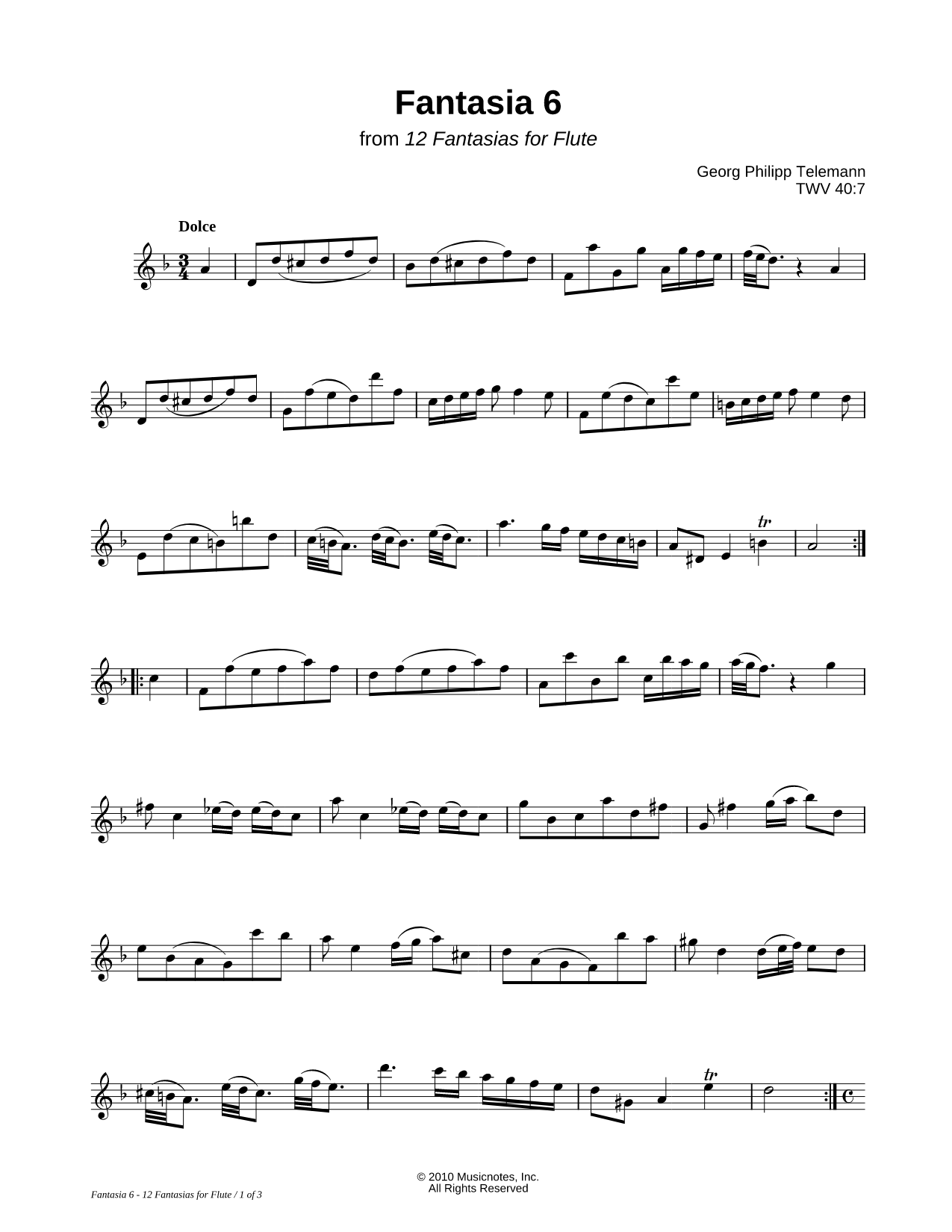 12 Fantasias for Flute: 6. Fantasia in D Minor
