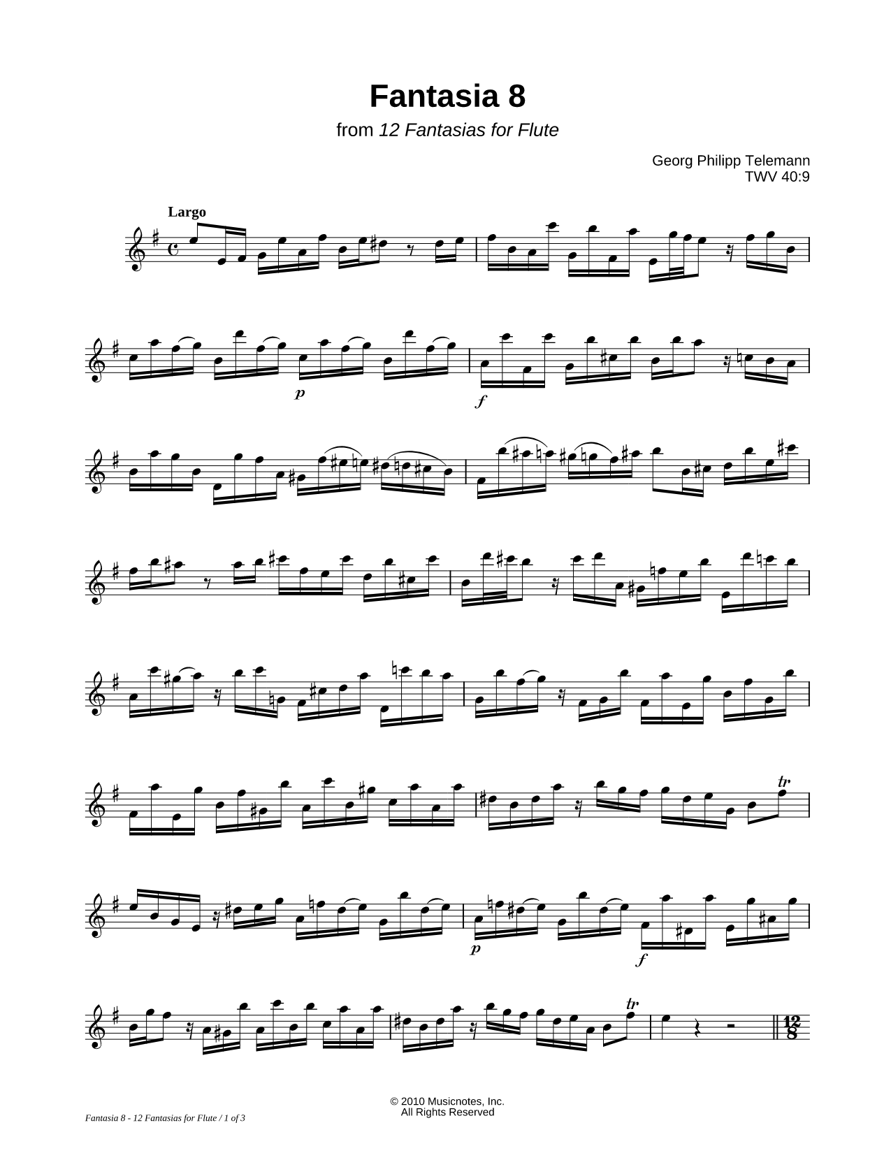 12 Fantasias for Flute: 8. Fantasia in E Minor