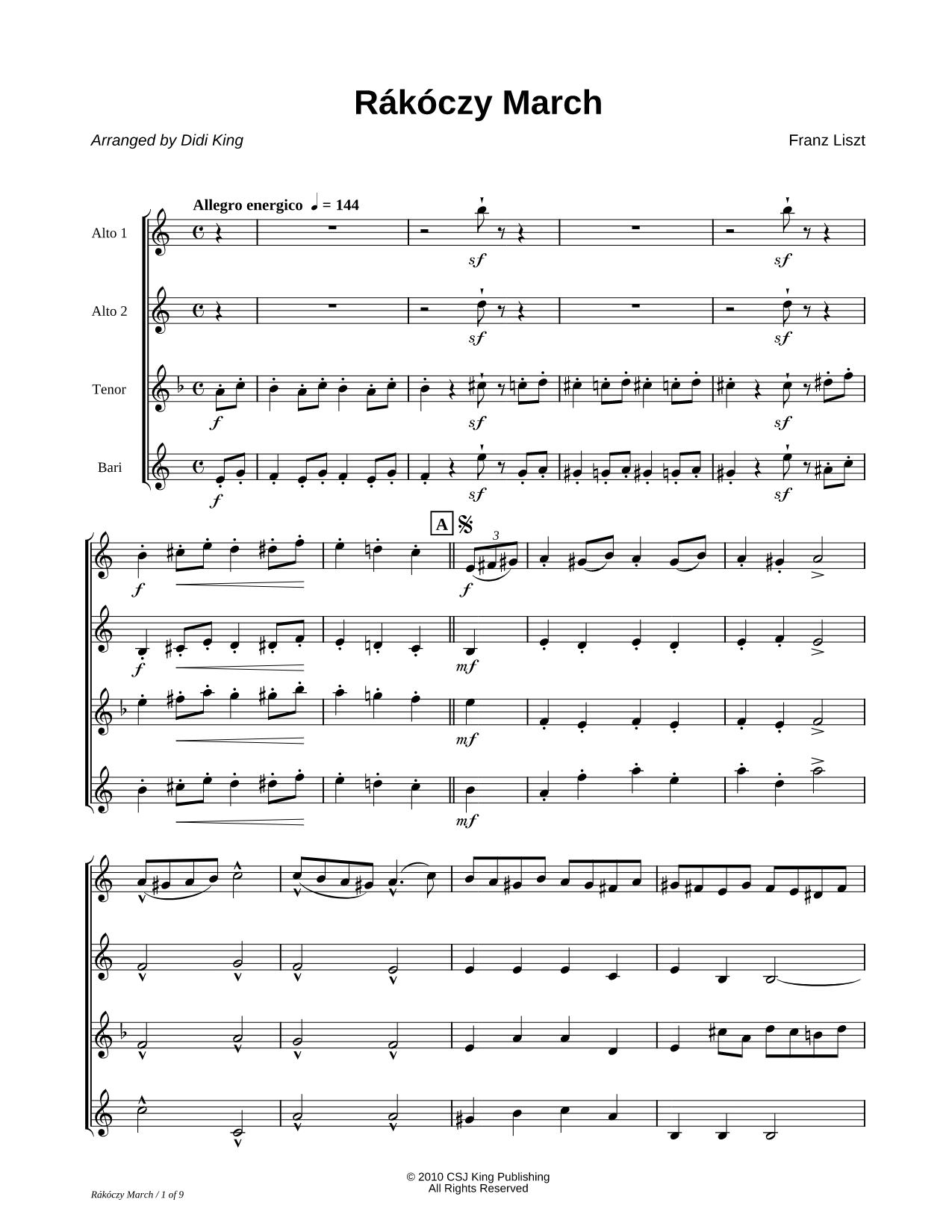 Rakoczy March - Score (Saxophone Quartet)
