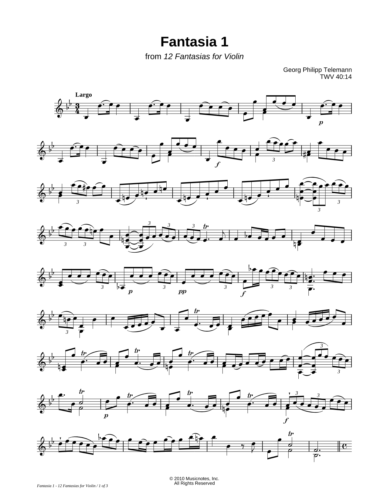 12 Fantasias for Violin: Fantasia 1