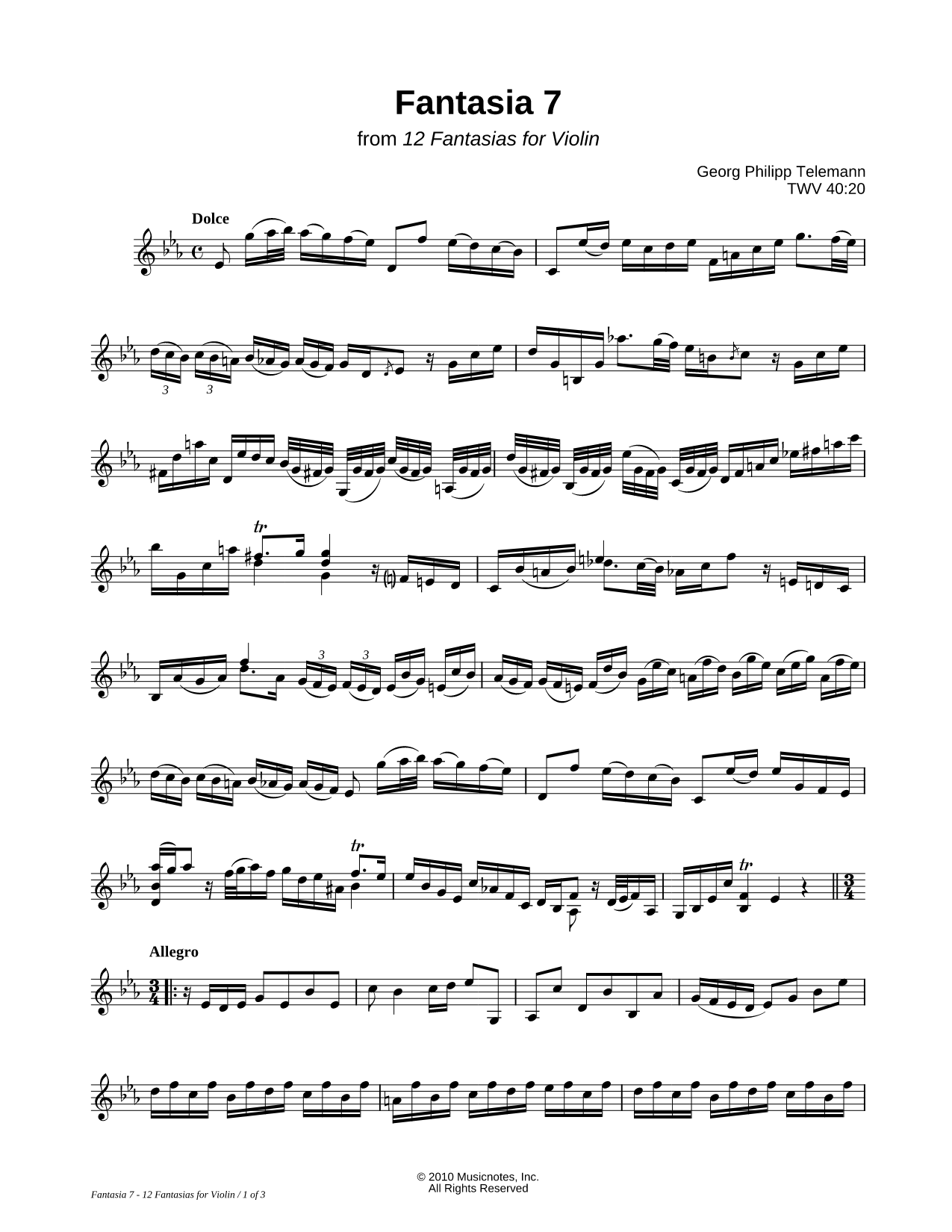 12 Fantasias for Violin: Fantasia 7