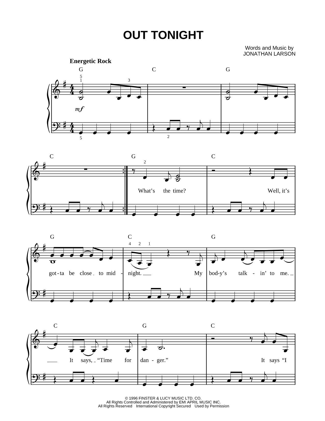Out Tonight Sheet Music — Easy Piano