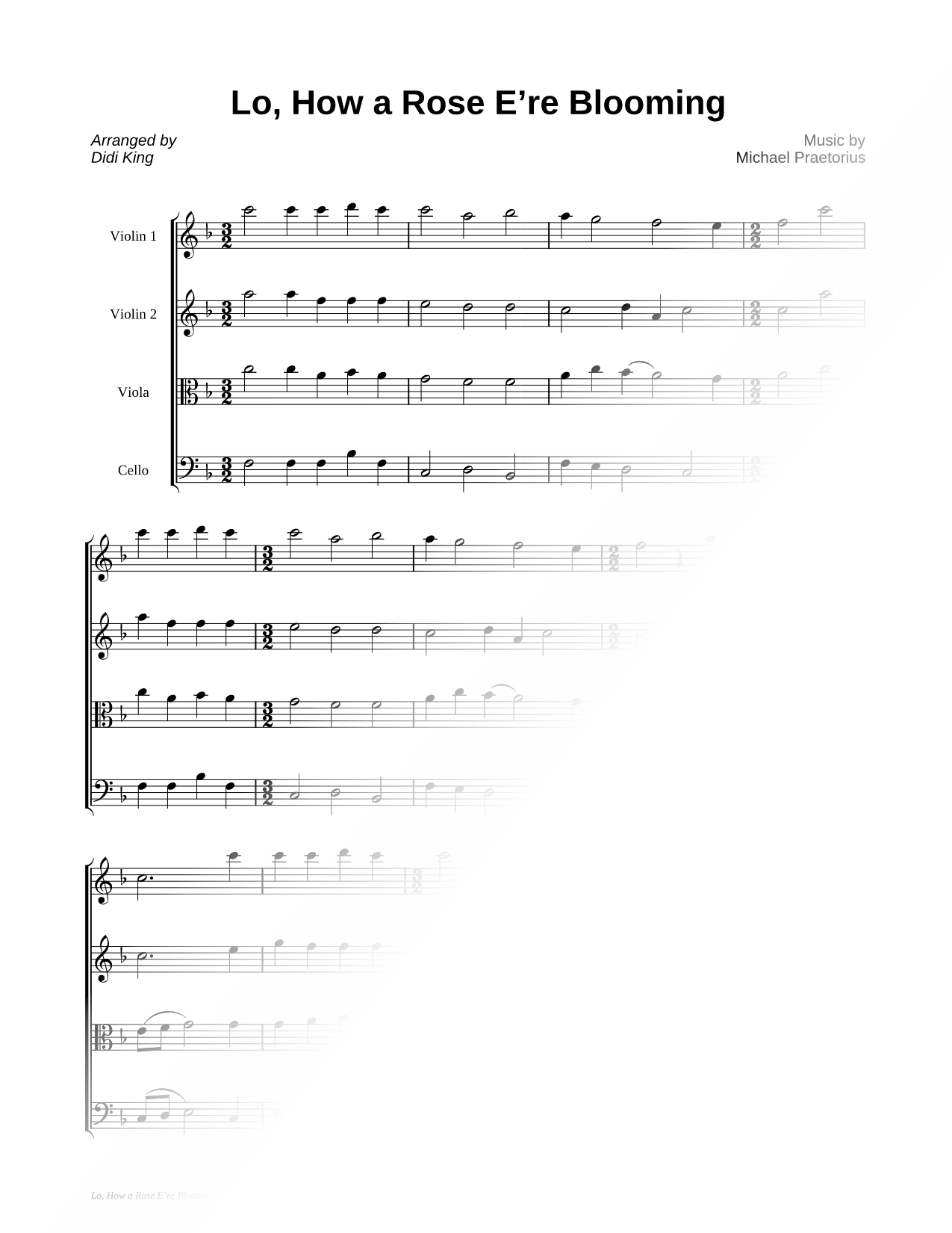 Lo, How a Rose E'er Blooming - String Quartet (Score)