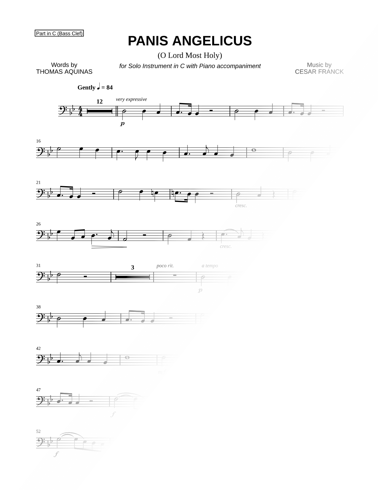 Panis Angelicus - Bass Clef C Instrument