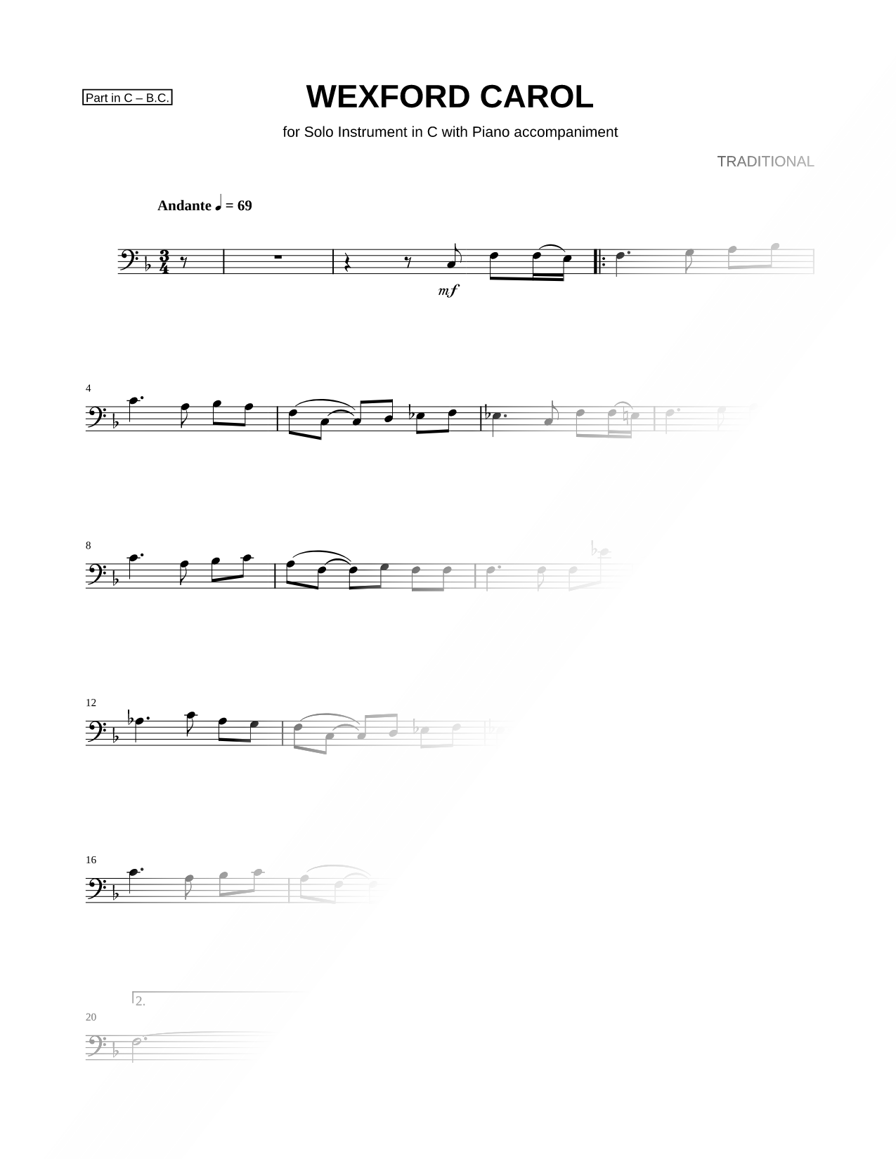 Wexford Carol - Bass Clef Instrument