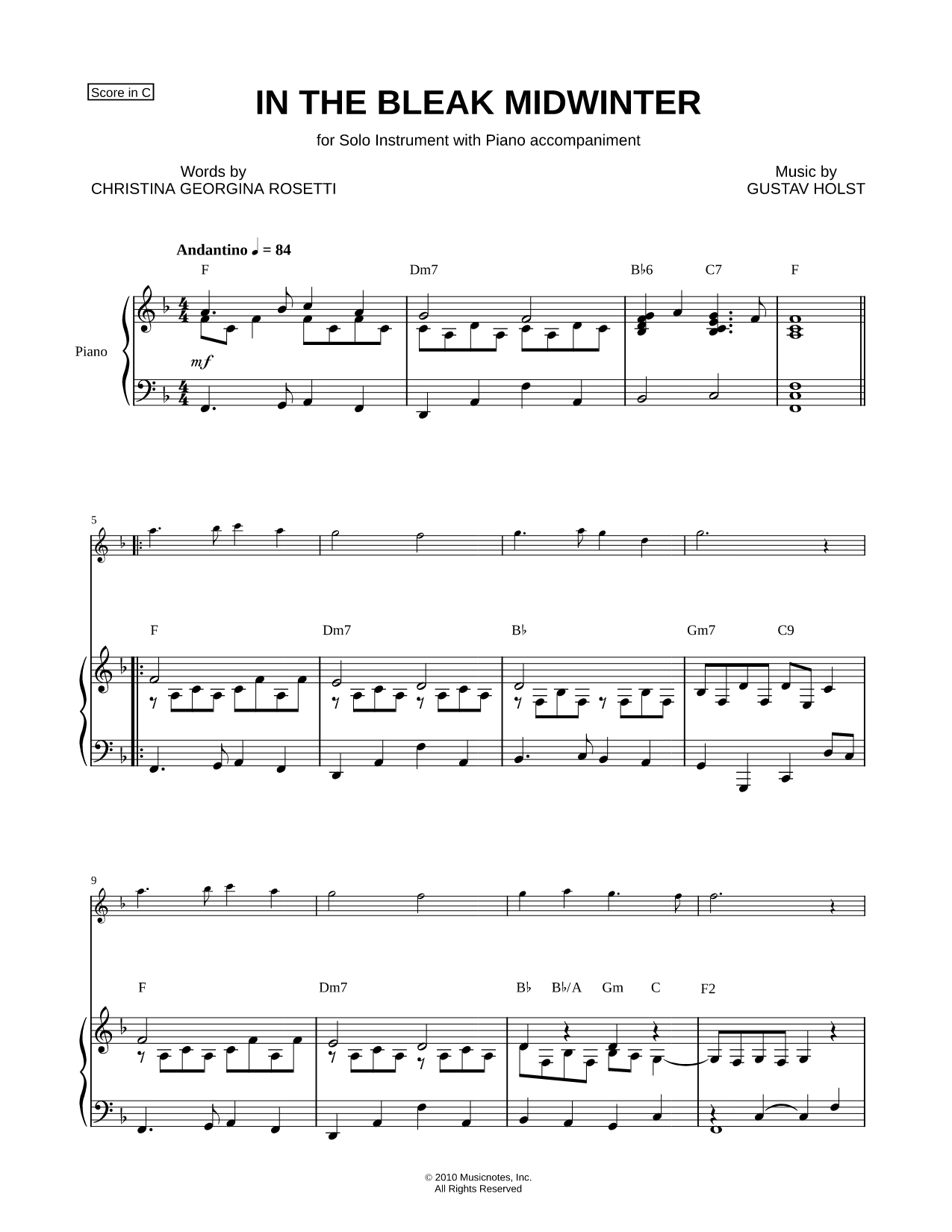 In the Bleak Midwinter - Piano Accompaniment