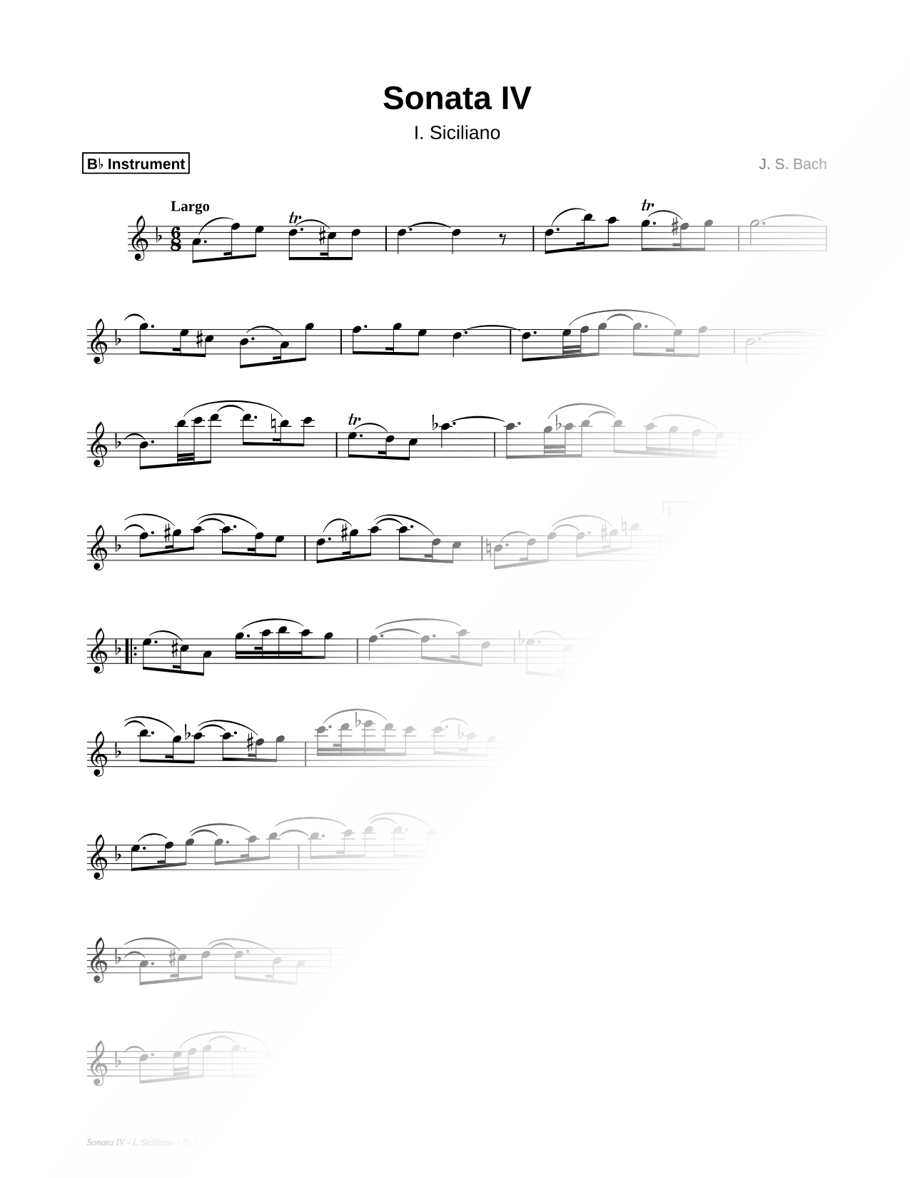 Sonata IV, BWV 1017: I. Siciliano - Bb Instrument