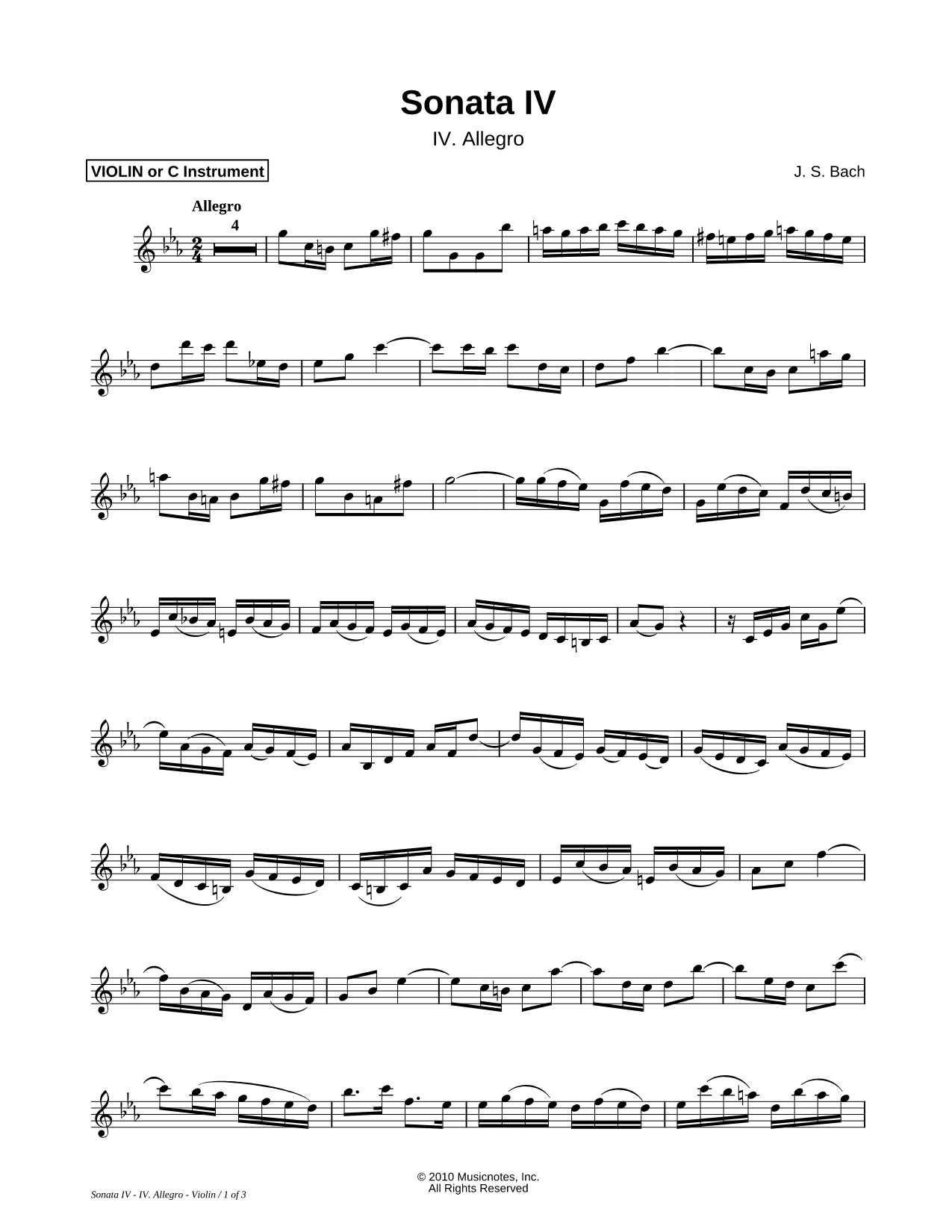 Sonata IV, BWV 1017: IV. Allegro - C Instrument