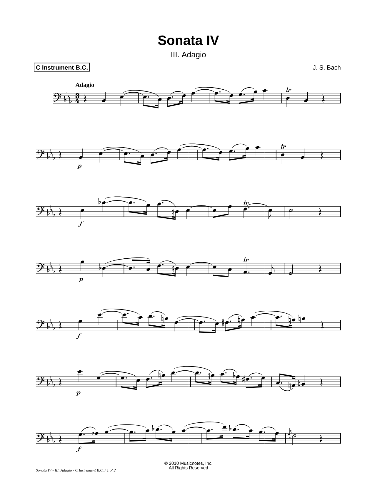 Sonata IV, BWV 1017: III. Adagio - Bass Clef Instrument