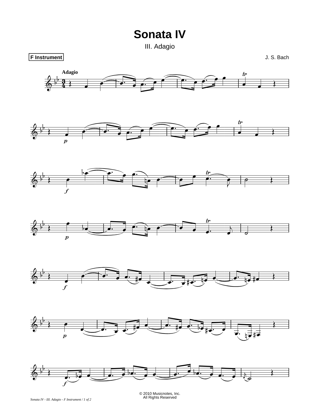 Sonata IV, BWV 1017: III. Adagio - F Instrument