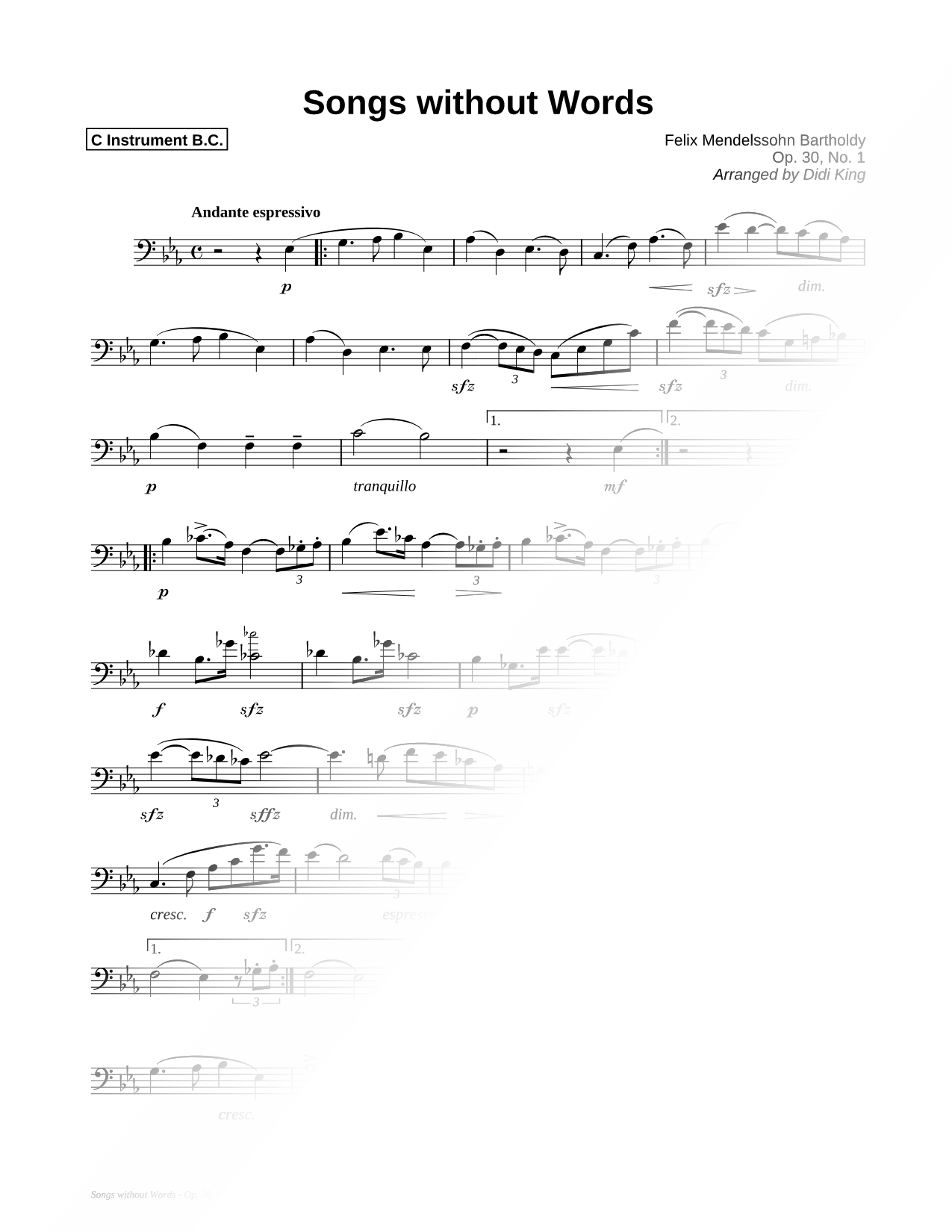 Songs Without Words - Bass Clef Instrument