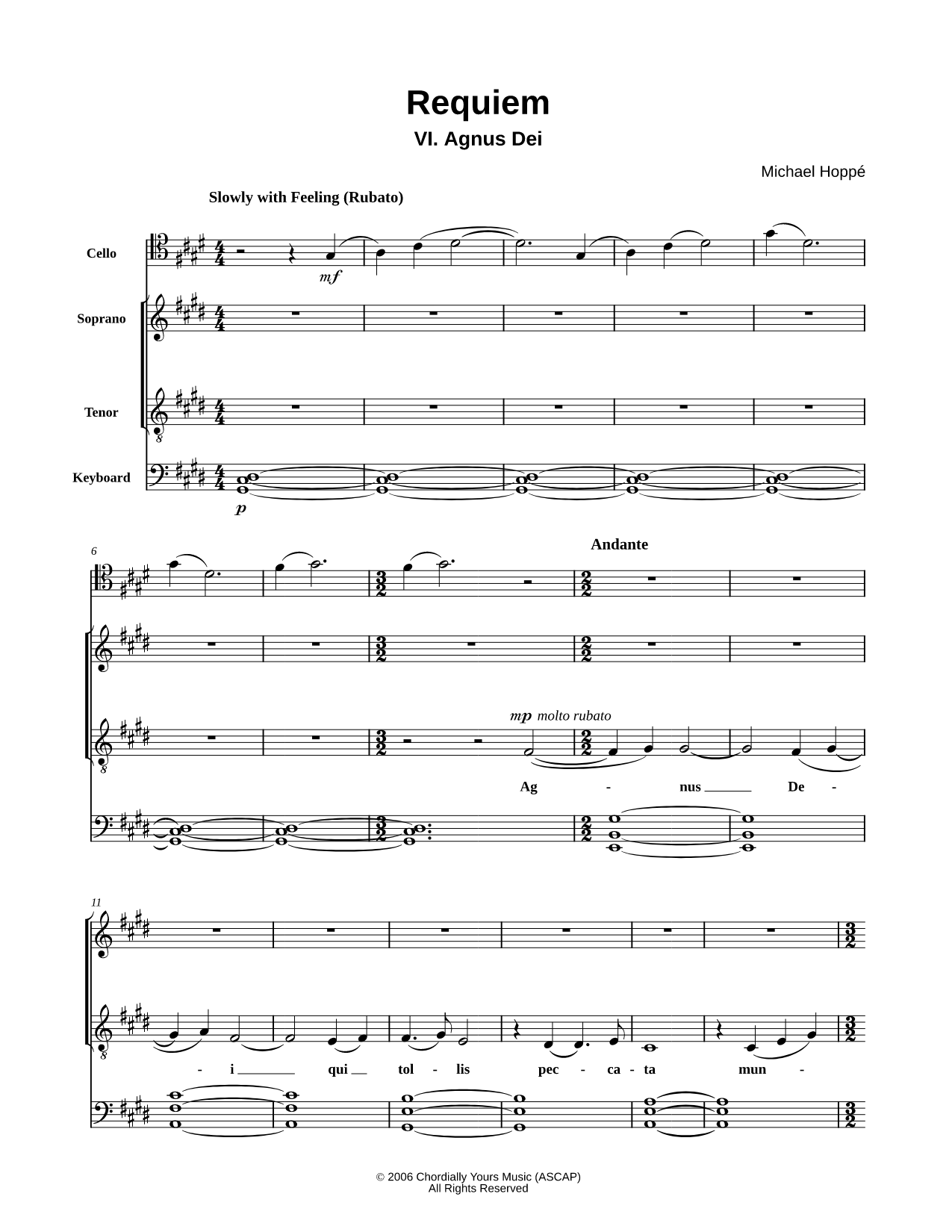 Requiem, VI. Agnus Dei - Piano/Vocal Part (Cello, Soprano, Tenor, Piano)