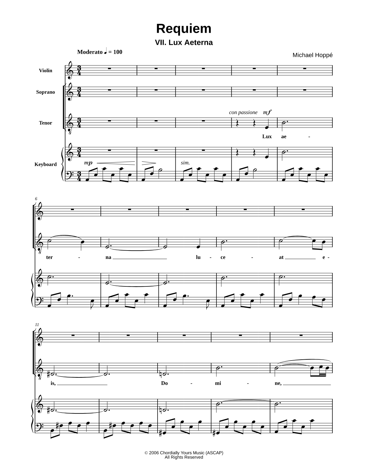 Requiem, VII. Lux Aeterna - Piano/Vocal Part (Violin, Soprano, Tenor, Piano)