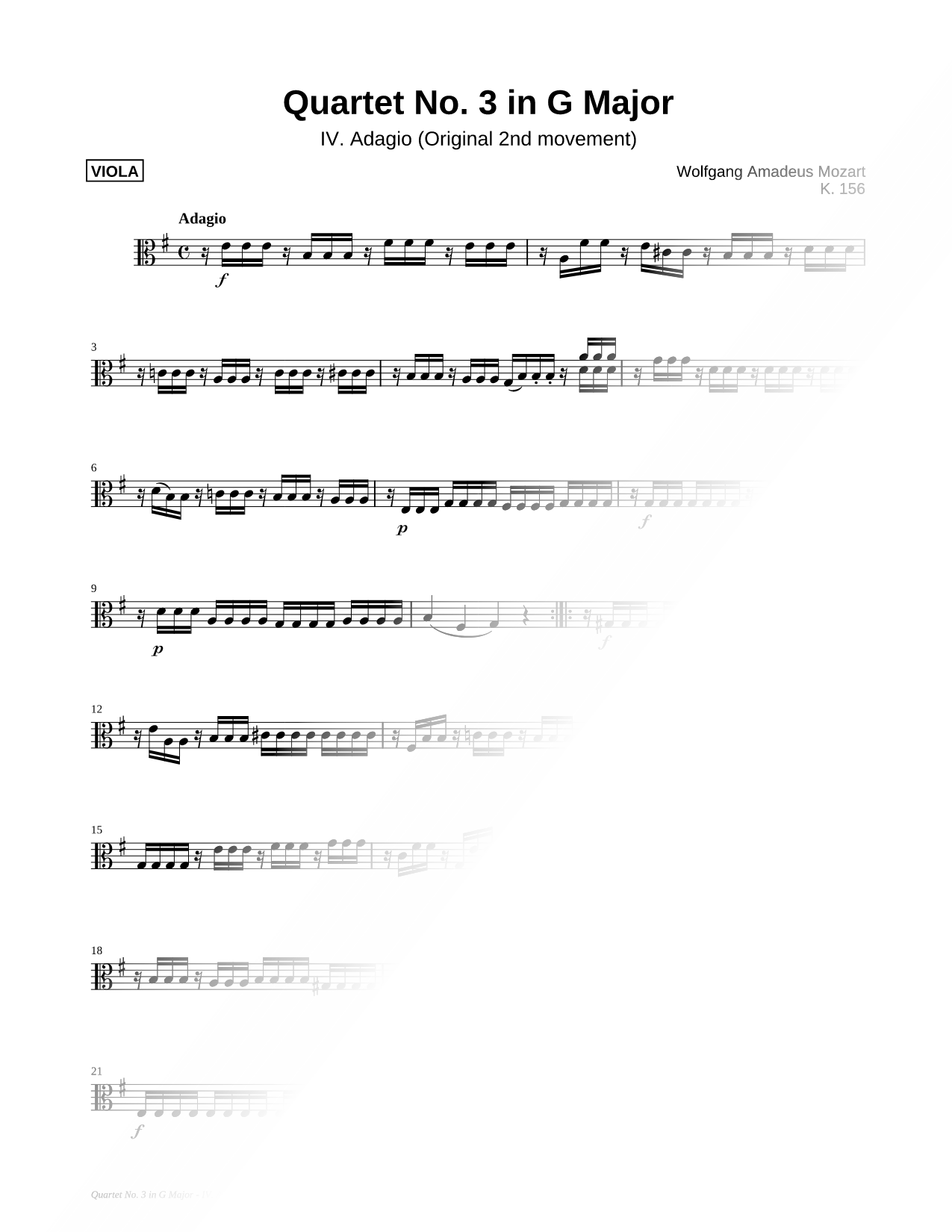 Quartet No. 3 In G Major, K. 156: IV. Adagio - Viola Part