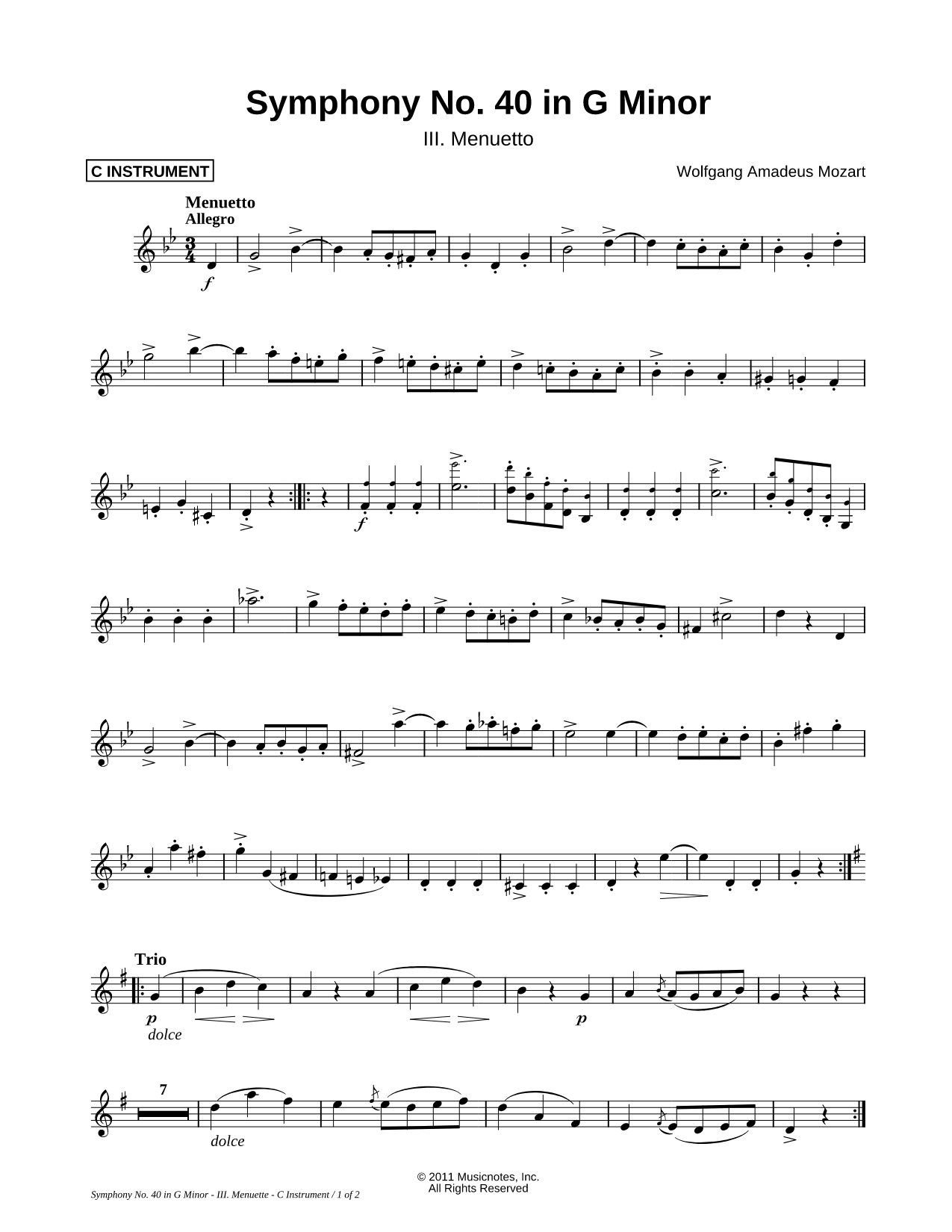 Symphony No. 40 in G Minor, KV. 550: III. Menuetto - C Instrument
