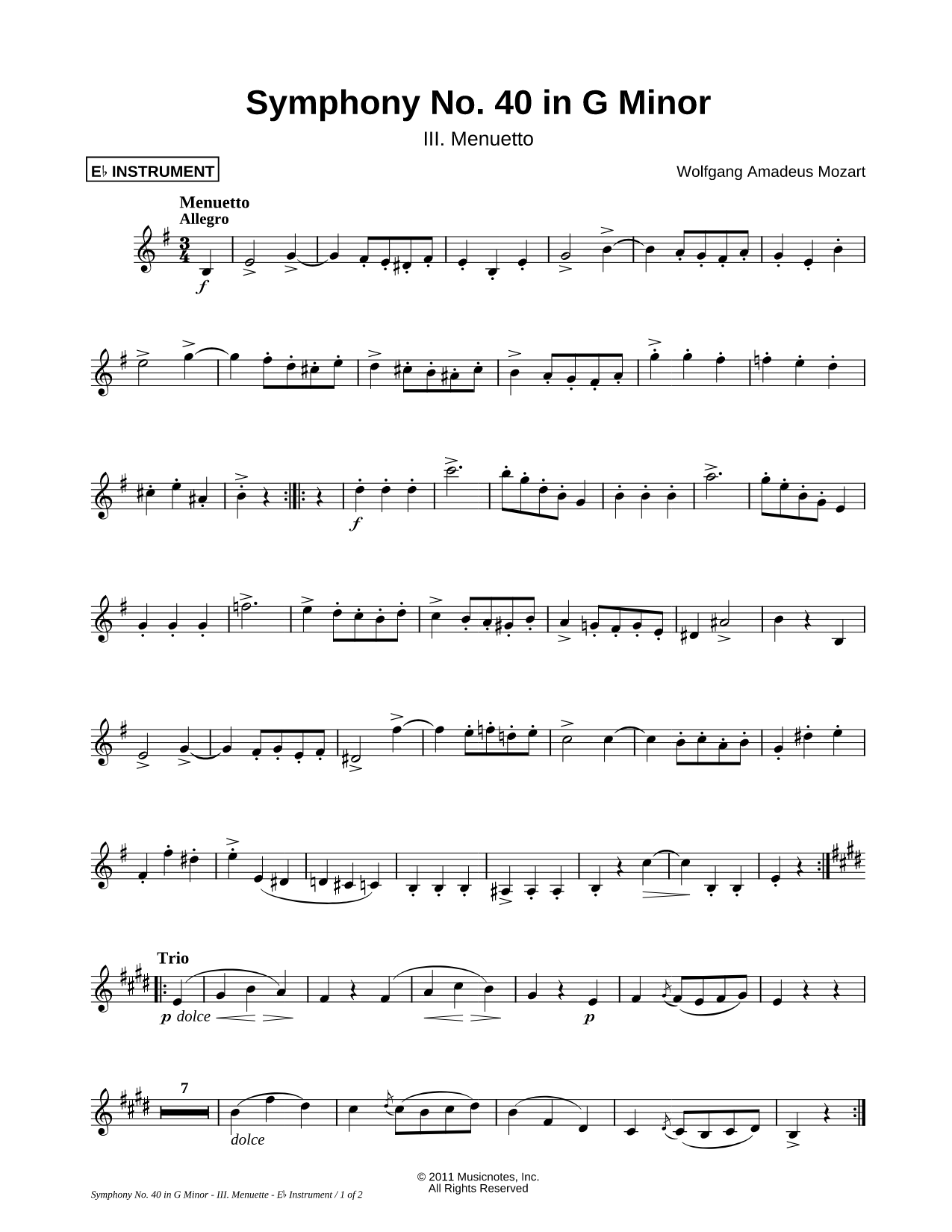Symphony No. 40 in G Minor, KV. 550: III. Menuetto - Eb Instrument