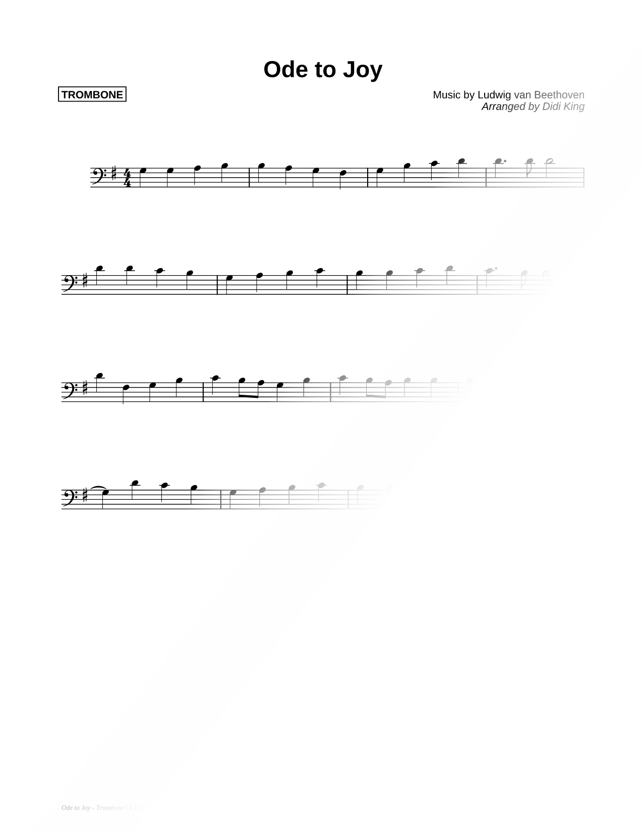 Ode to Joy - Trombone (Brass Quartet)
