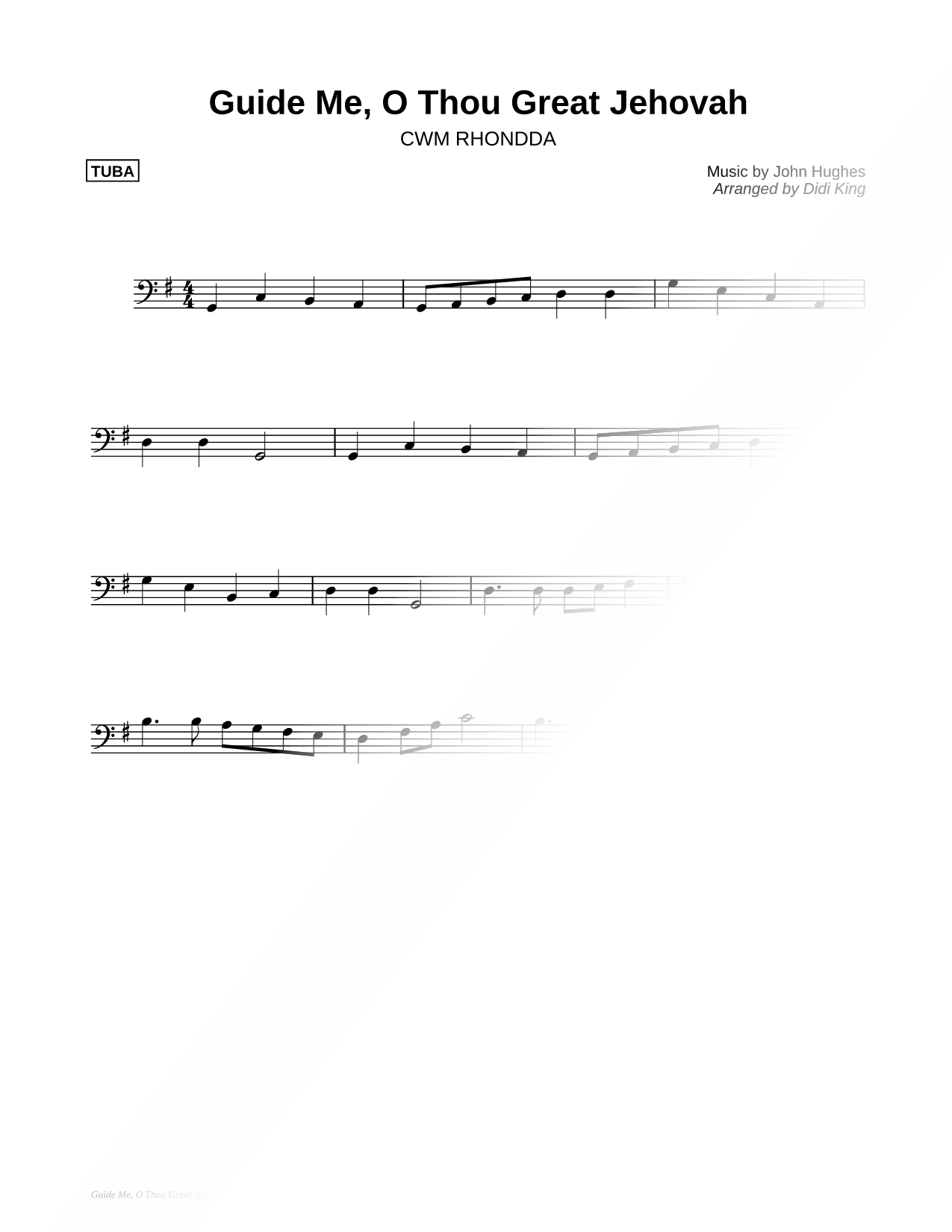 Guide Me, O Thou Great Jehovah - Tuba (Brass Quartet)