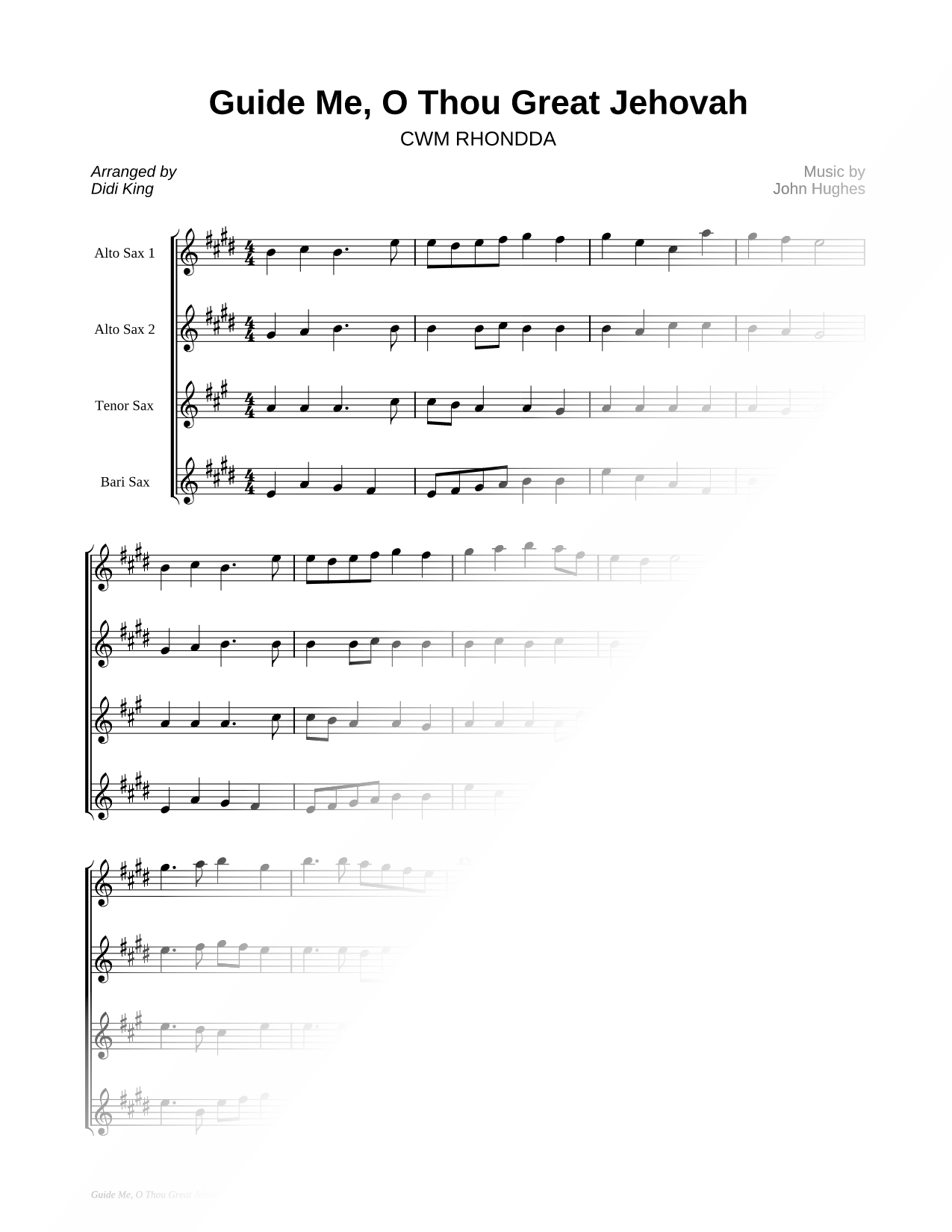Guide Me, O Thou Great Jehovah - Saxophone Quartet Score