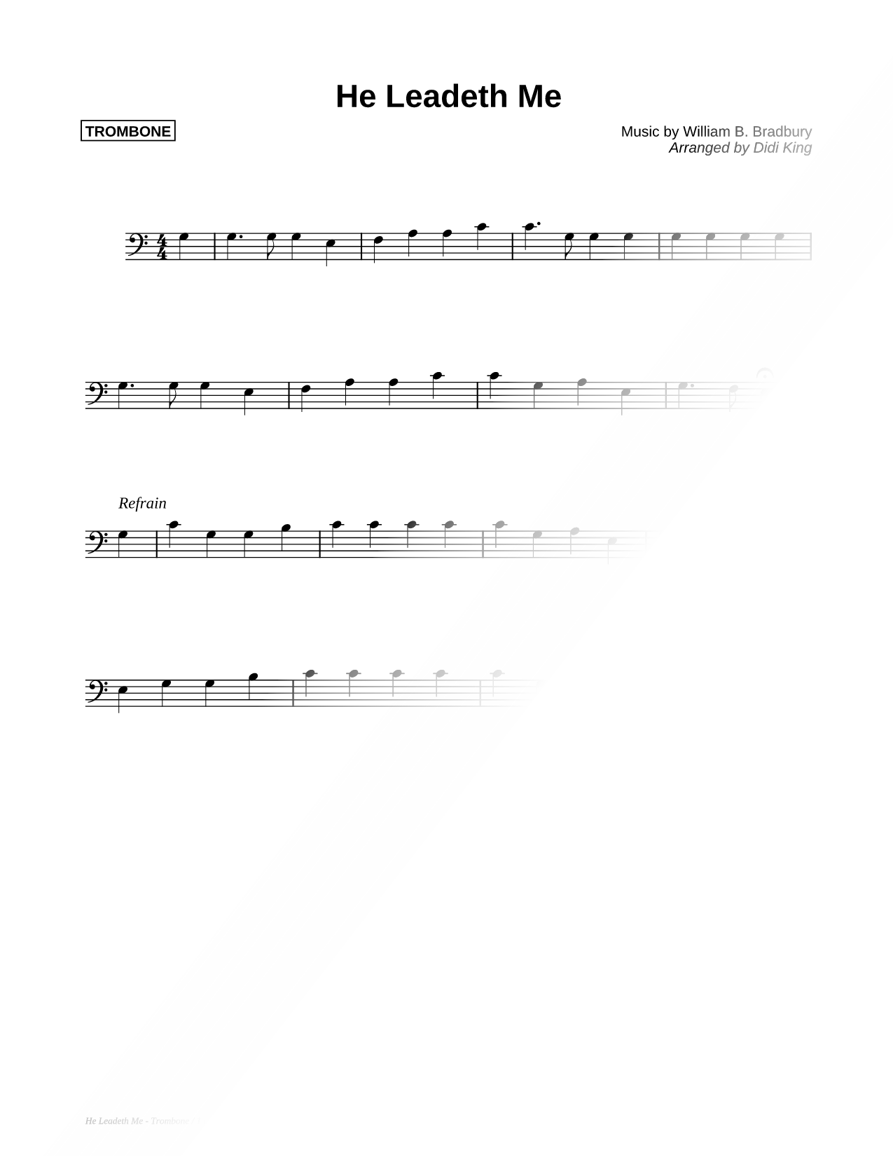 He Leadeth Me - Trombone (Brass Quartet)