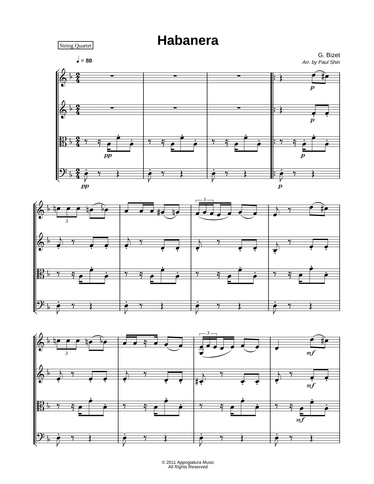 Habanera - String Quartet Score
