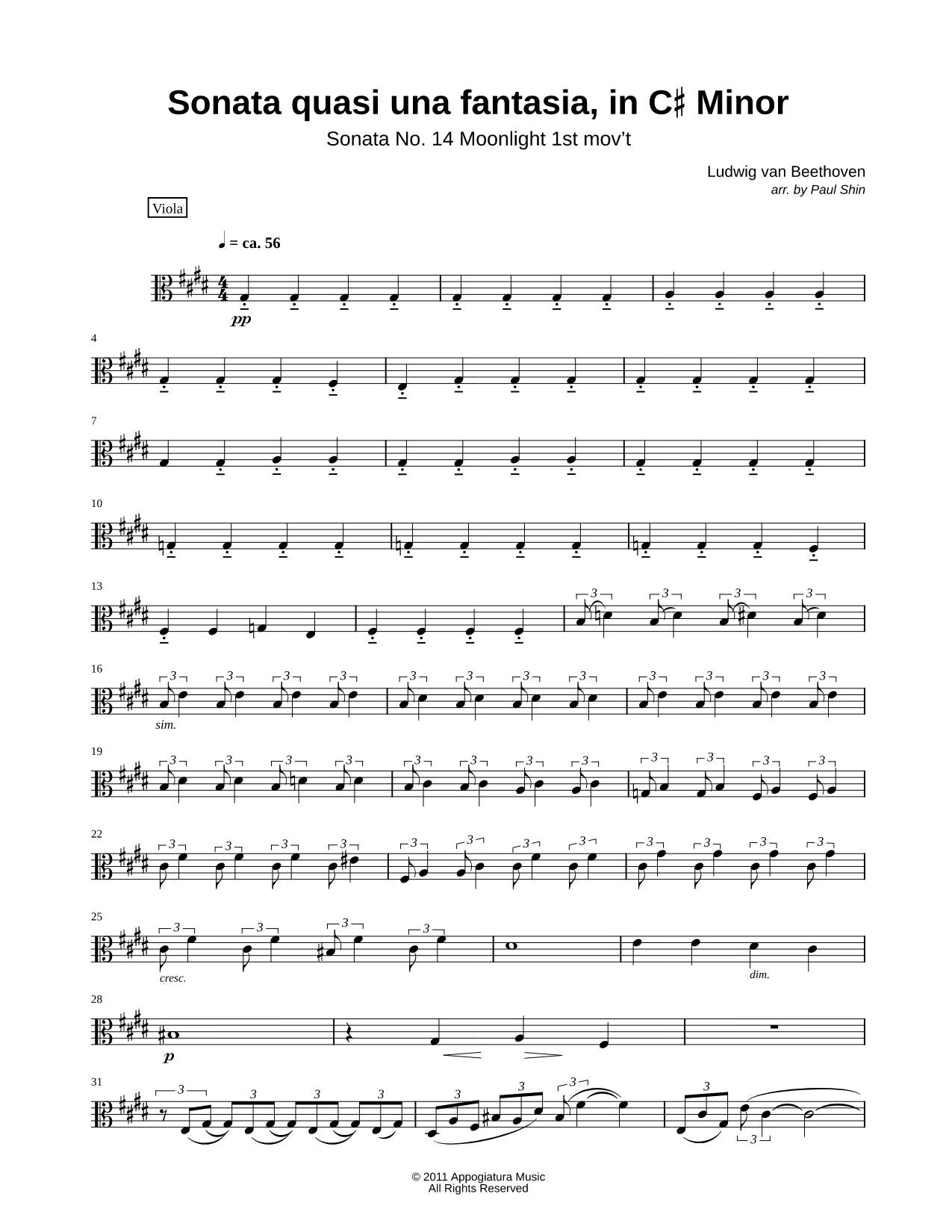 Moonlight Sonata, 1st Movement - Viola (String Quartet)