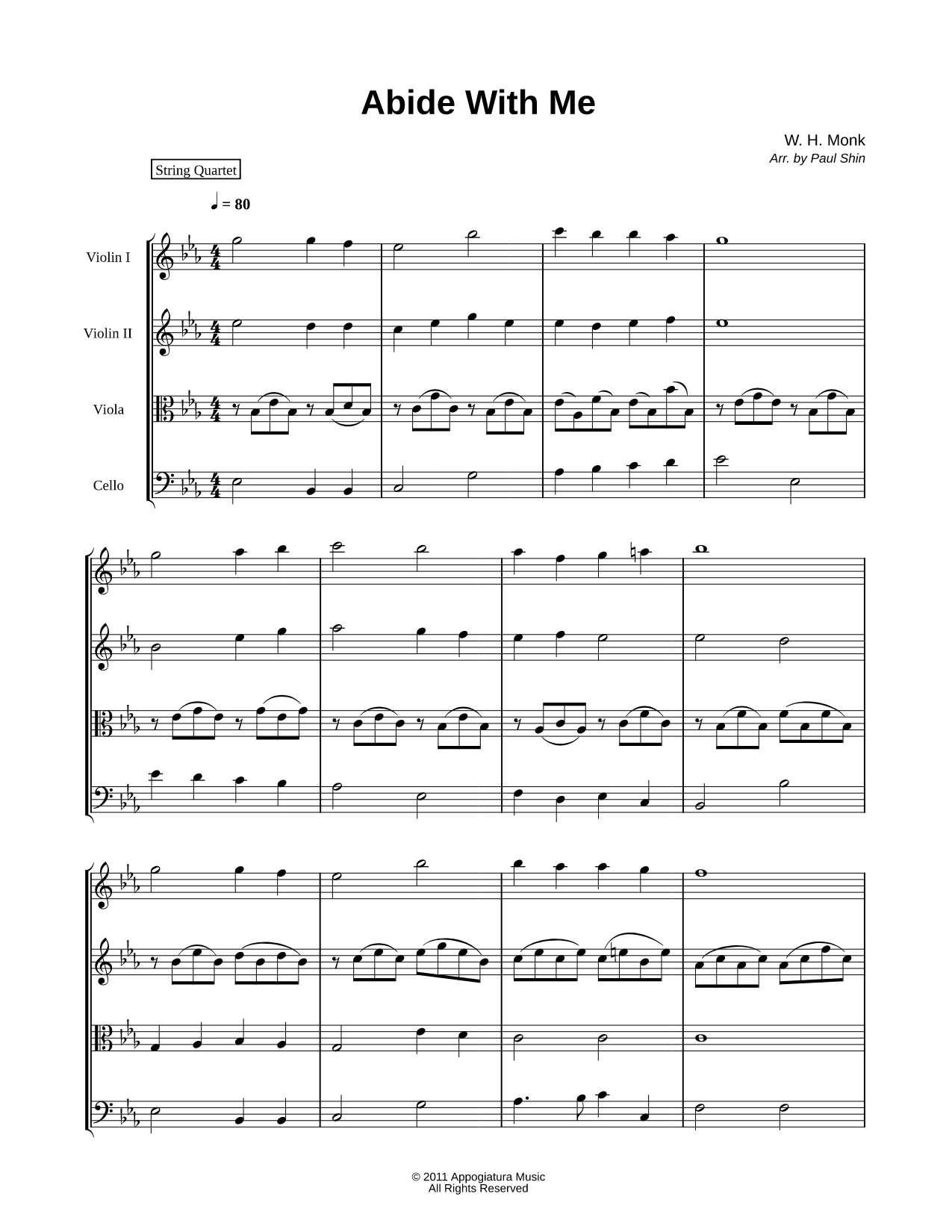Abide with Me - String Quartet Score