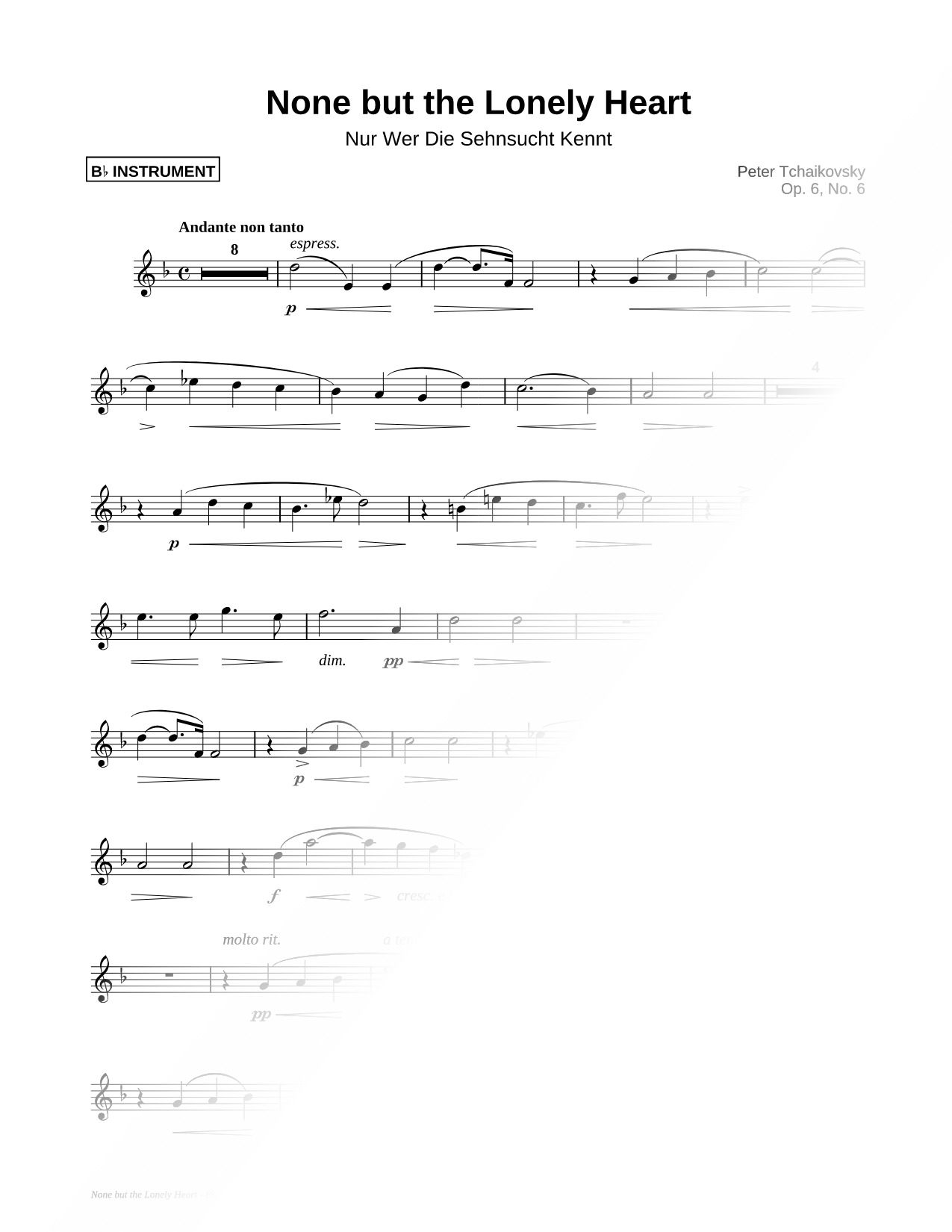 None But the Lonely Know - Bb Instrument