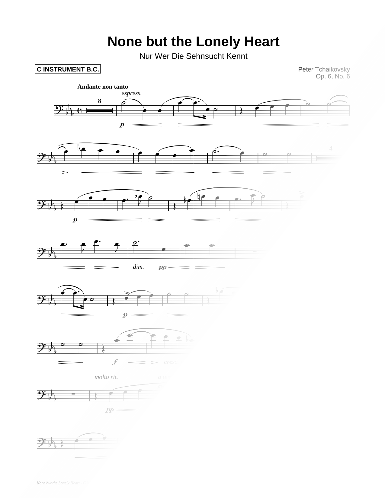 None But the Lonely Know - Bass Clef Instrument