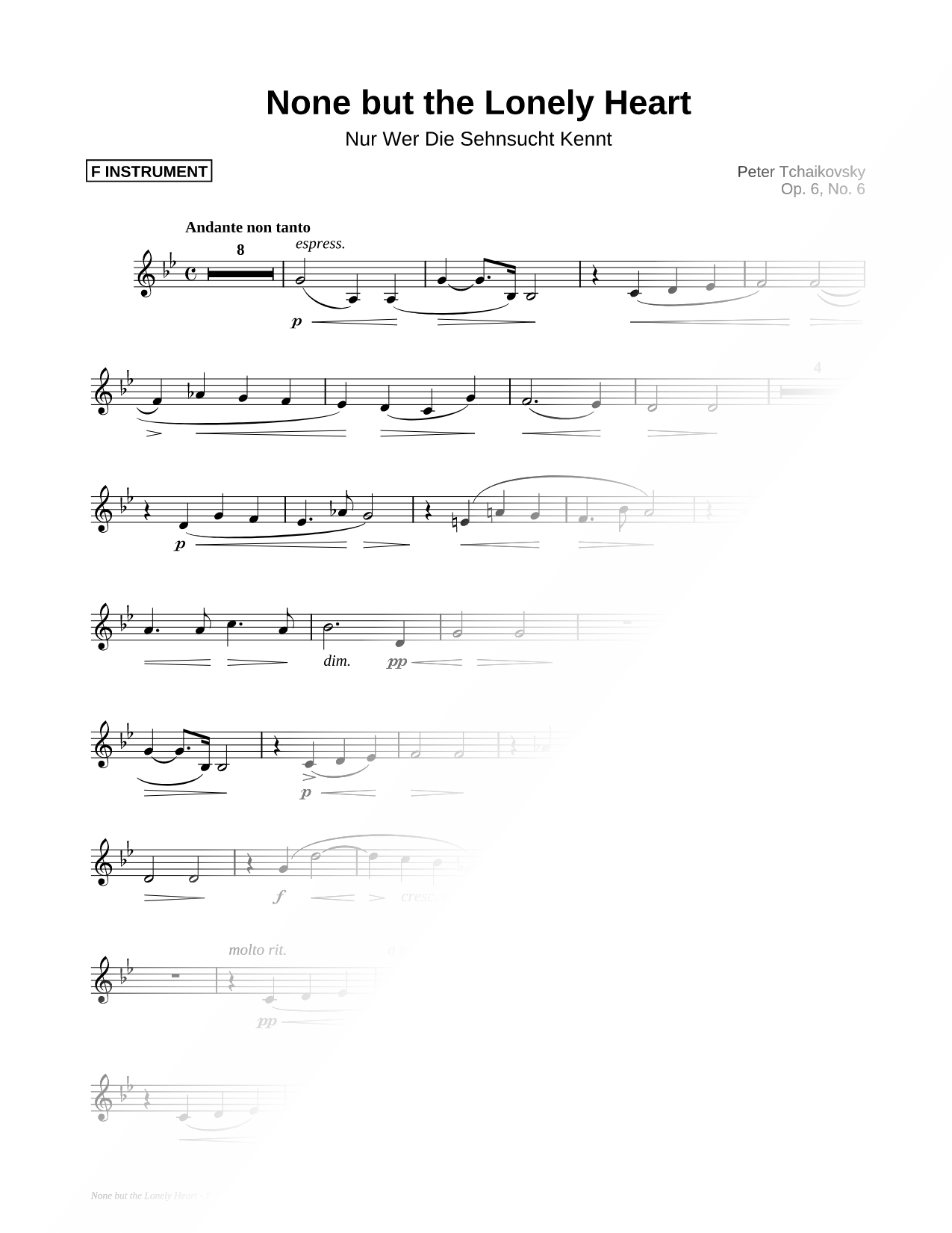None But the Lonely Know - F Instrument