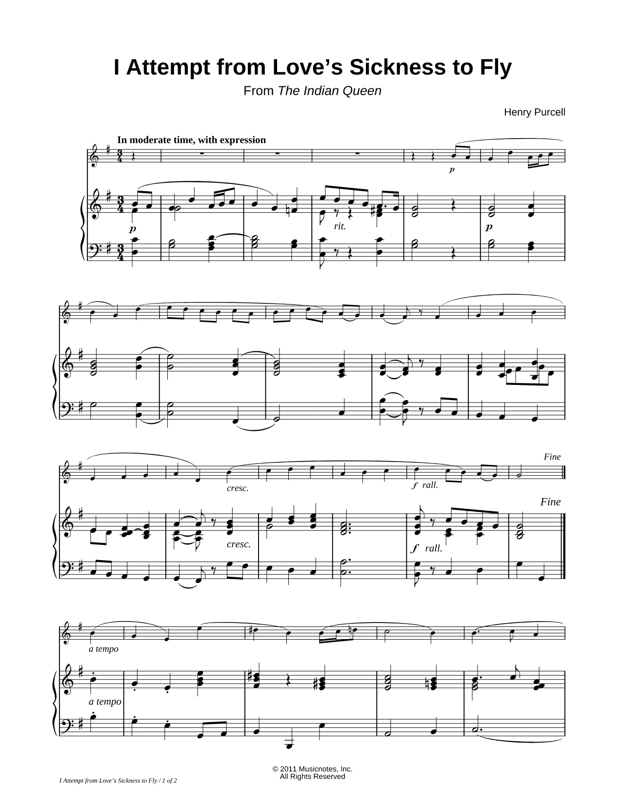 I Attempt From Love's Sickness To Fly - Piano Accompaniment