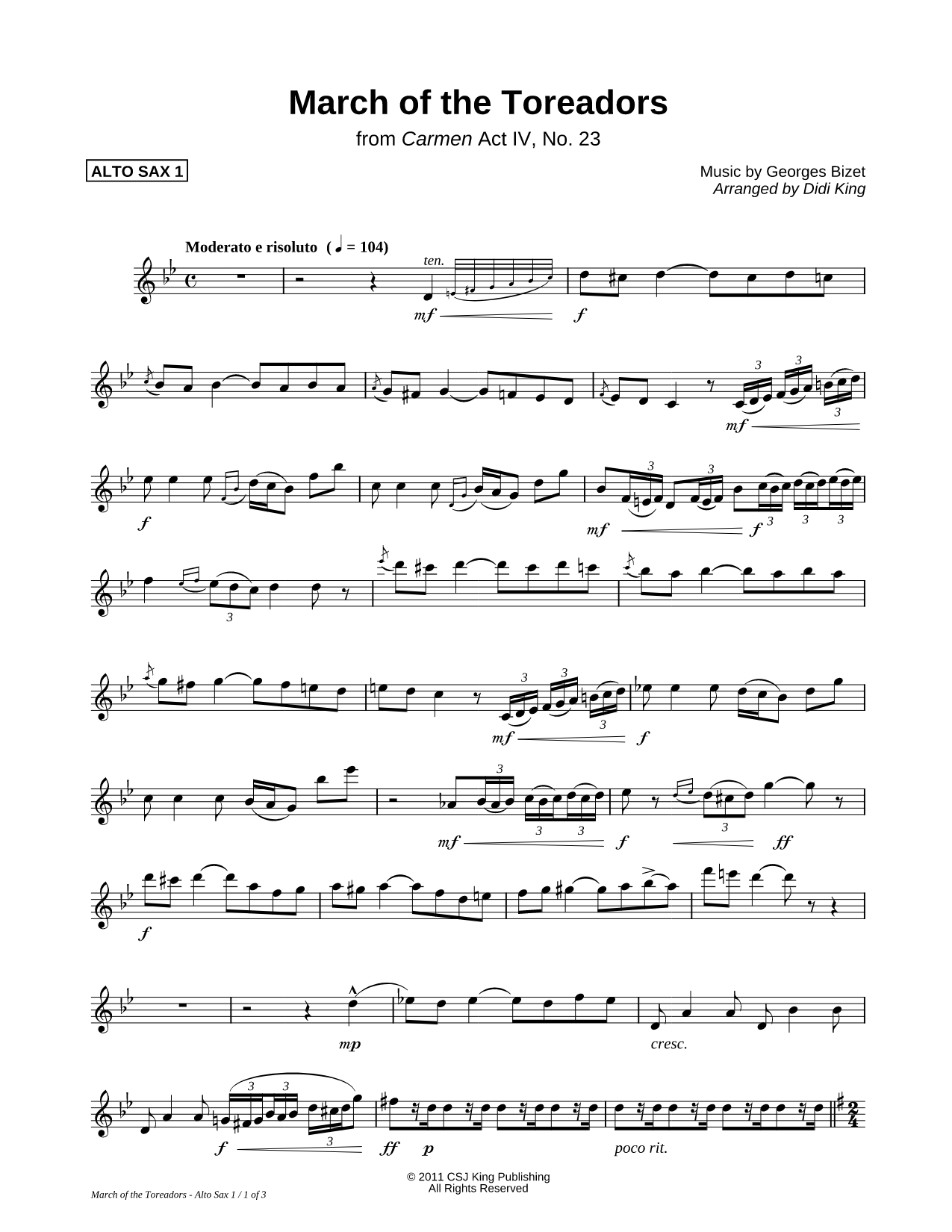 March of the Toreadors - Alto Sax 1 Part