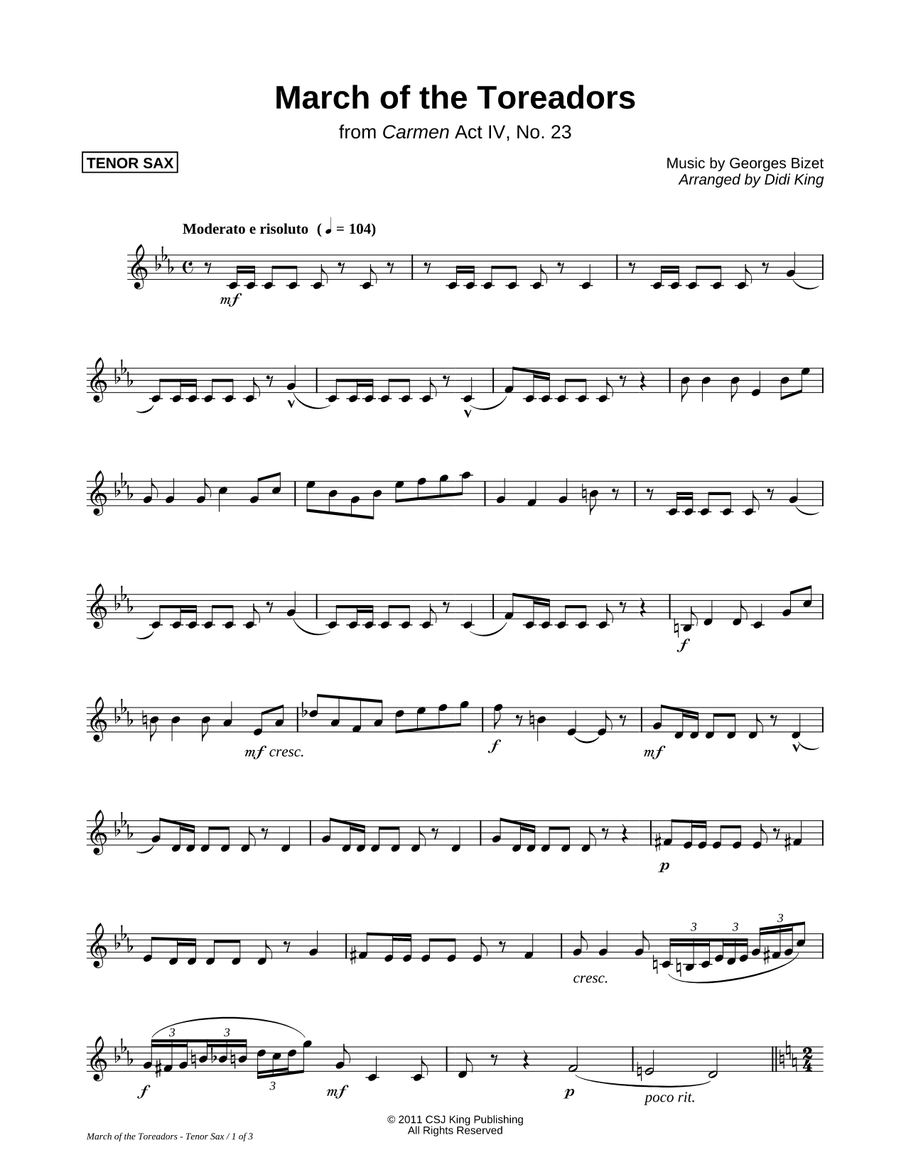 March of the Toreadors - Tenor Sax Part
