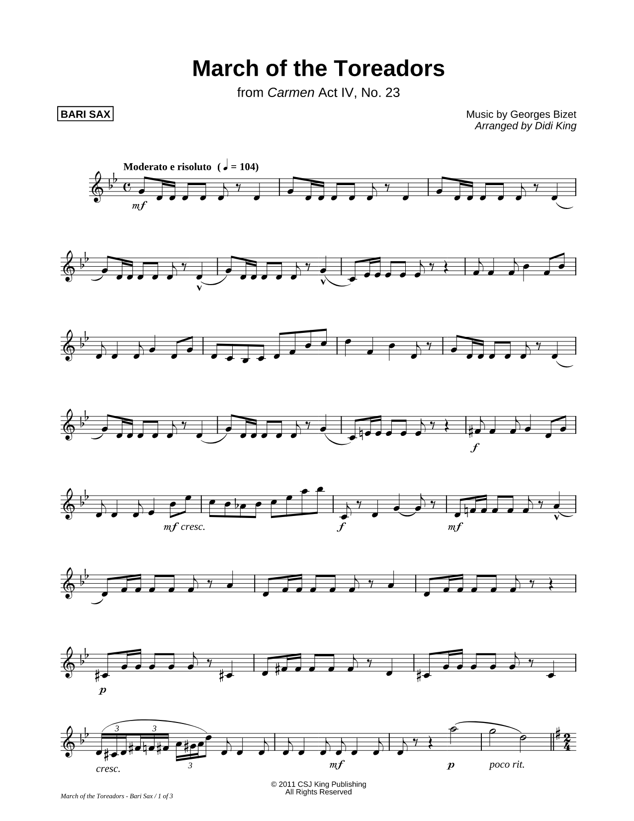 March of the Toreadors - Bari Sax Part