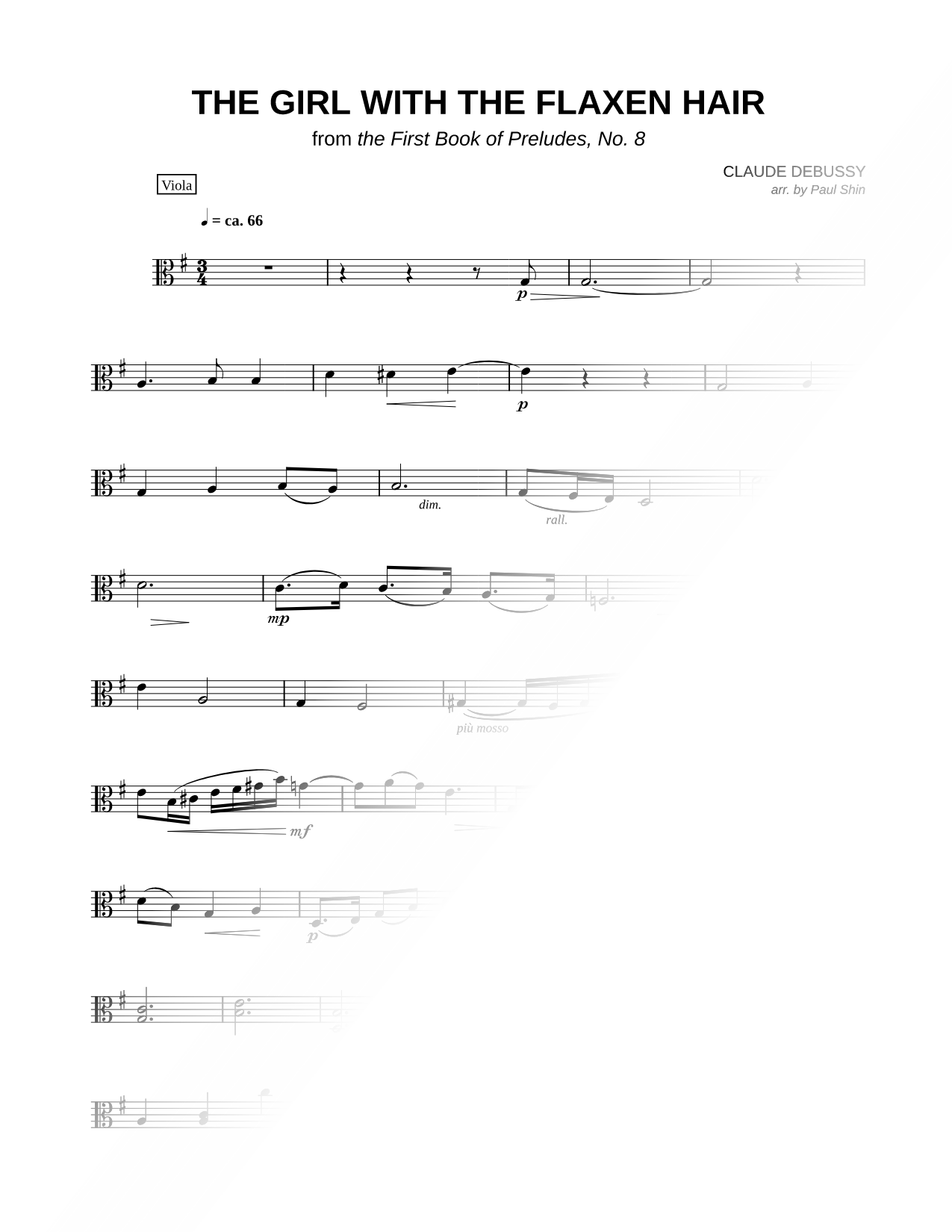 The Girl With the Flaxen Hair - Viola (String Quartet)