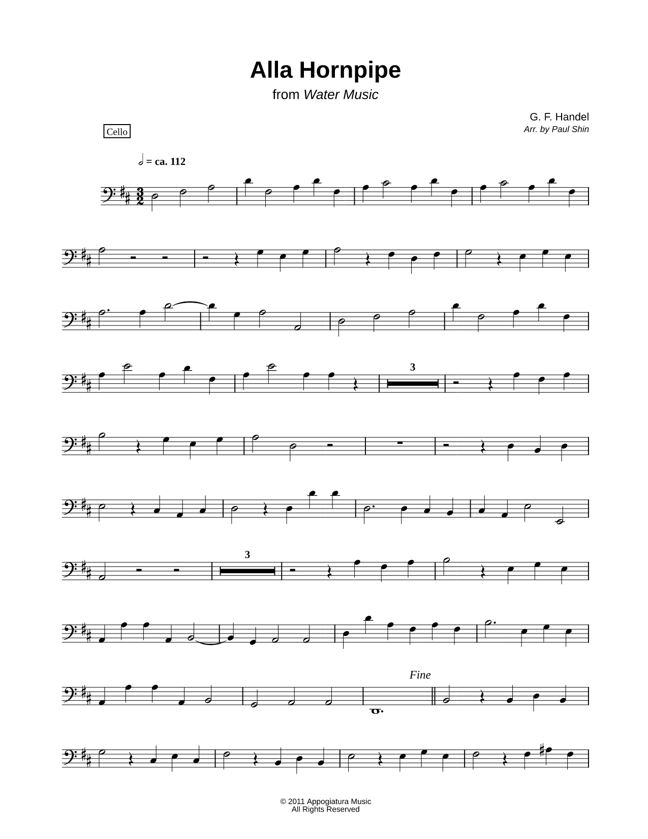 Alla Hornpipe - Cello Part (String Quartet)