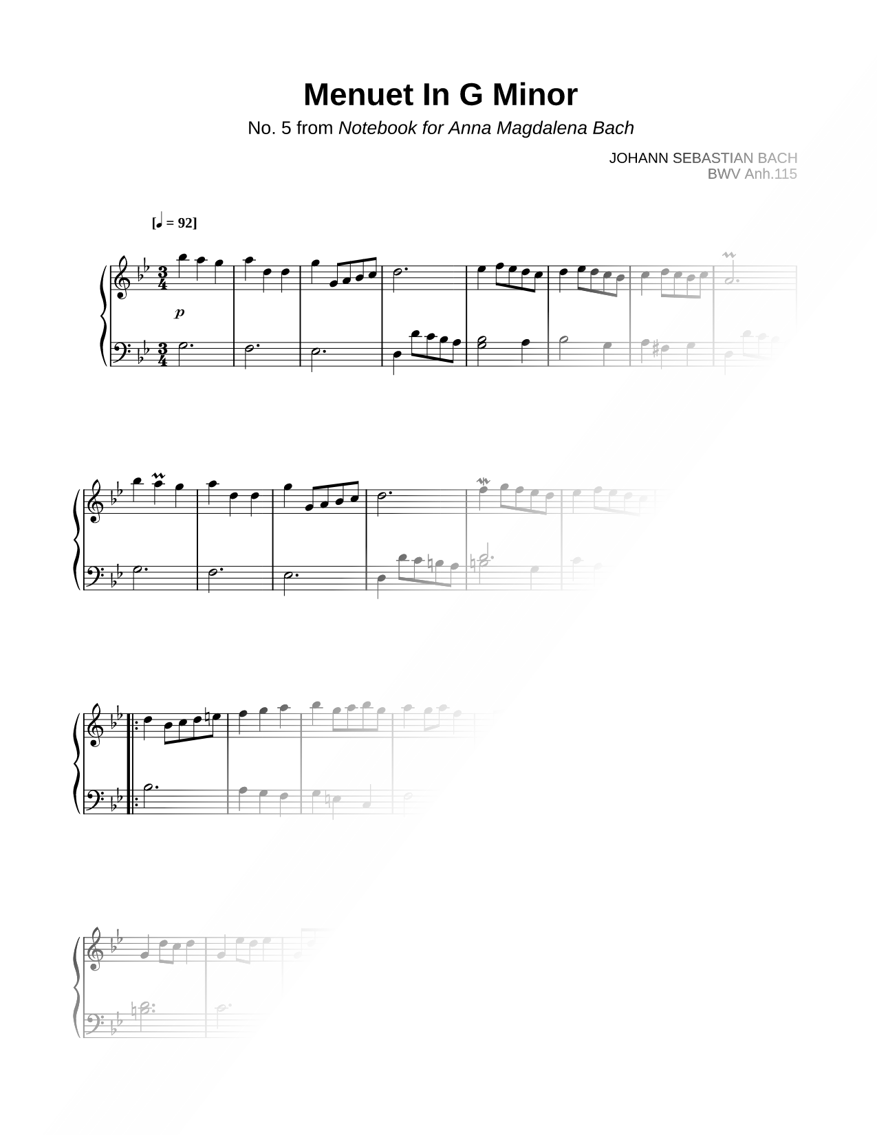 Menuet No. 5 in G Minor, from Notebook for Anna Magdalena