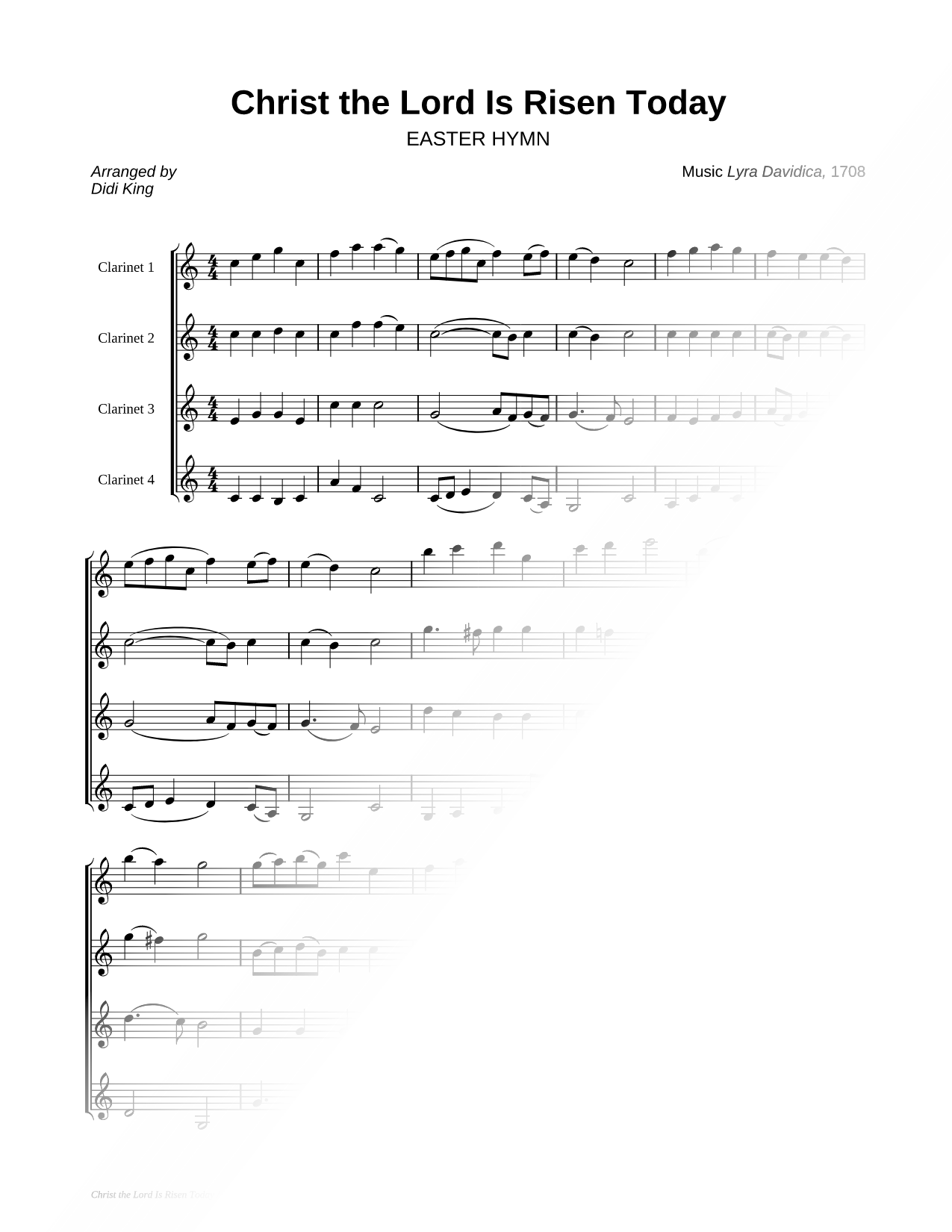 Christ the Lord Is Risen Today - Clarinet Quartet Score