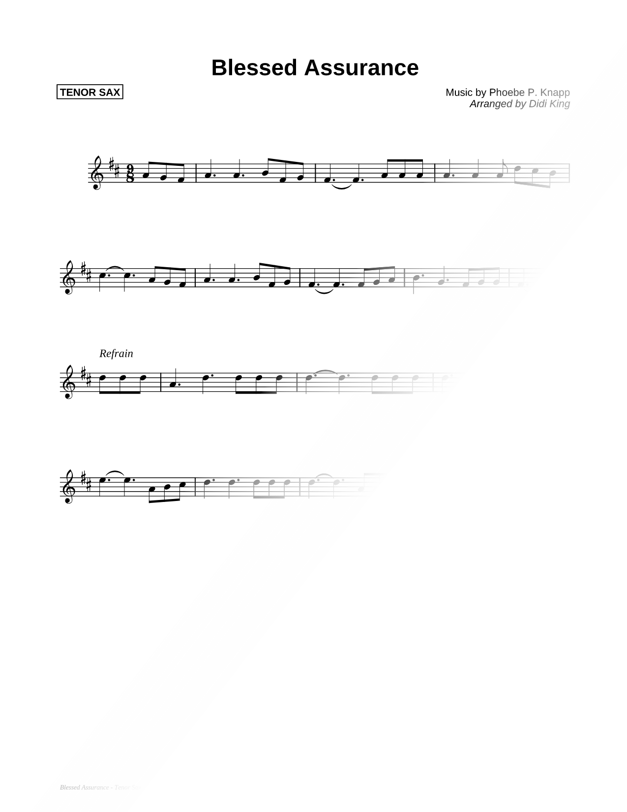 Blessed Assurance - Tenor Sax (Saxophone Quartet)