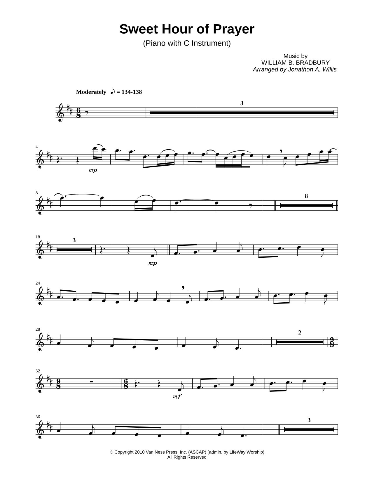 Sweet Hour of Prayer - C Instrument